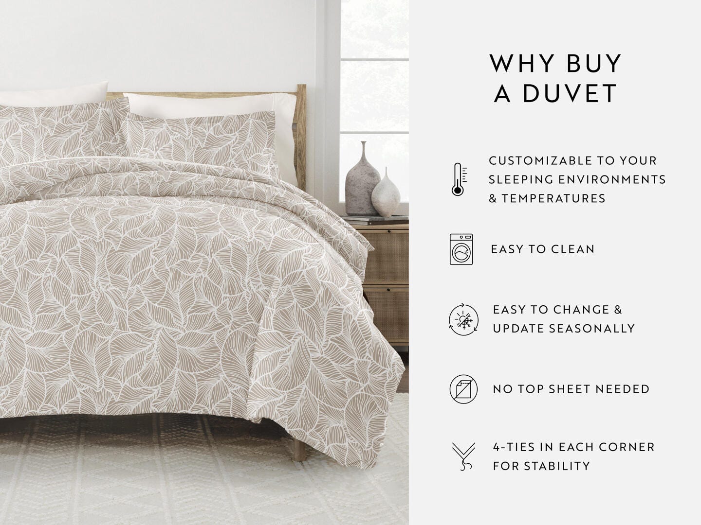 iEnjoy Home Leaves 3 Piece Full/Queen Duvet Set, Taupe, large