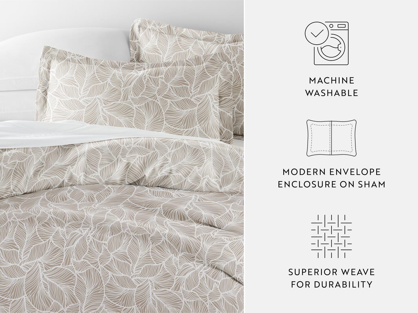 iEnjoy Home Leaves 3 Piece Full/Queen Duvet Set, Taupe, large