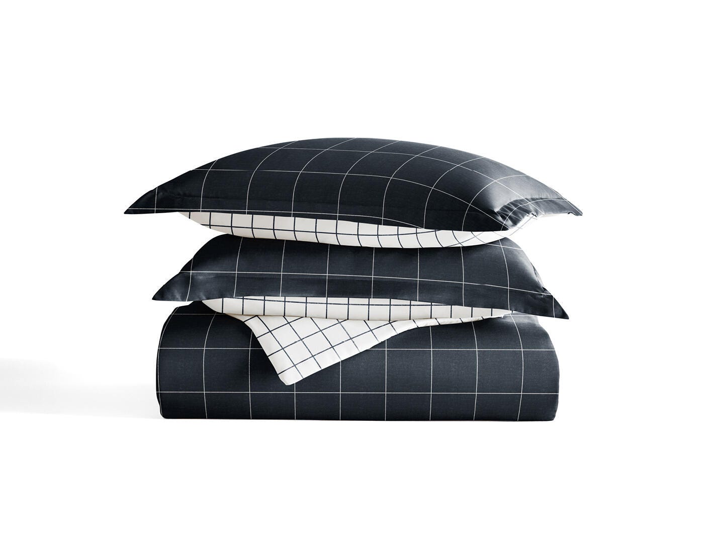 iEnjoy Home Checkered 2 Piece Twin/Twin XL Duvet Set, Navy, rollover