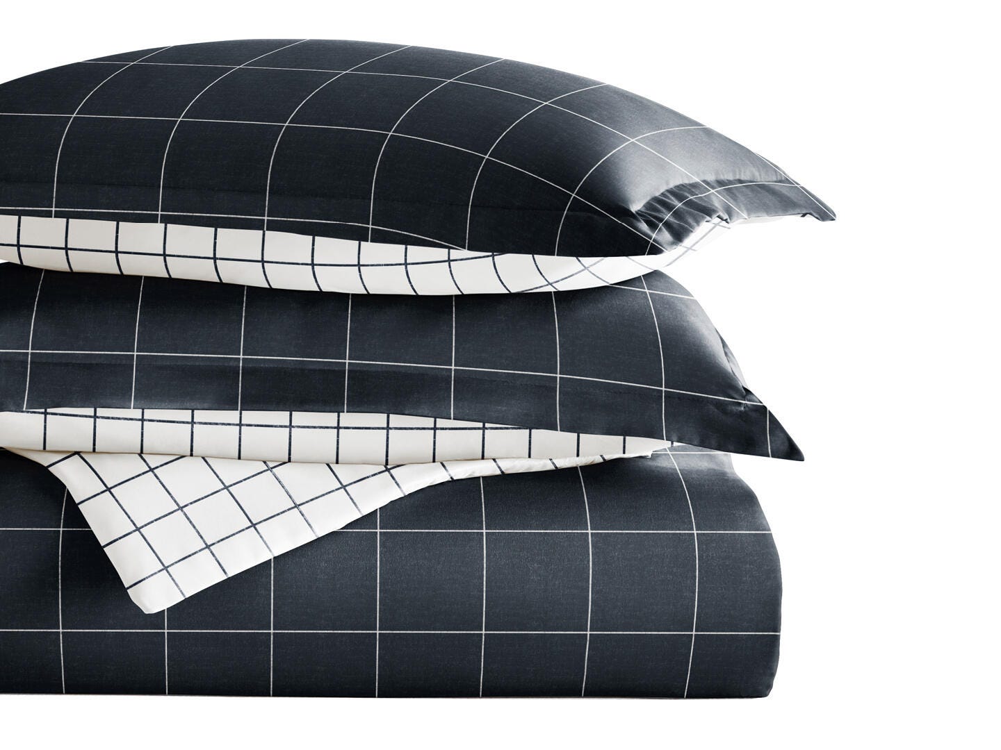 iEnjoy Home Checkered 2 Piece Twin/Twin XL Duvet Set, Navy, large
