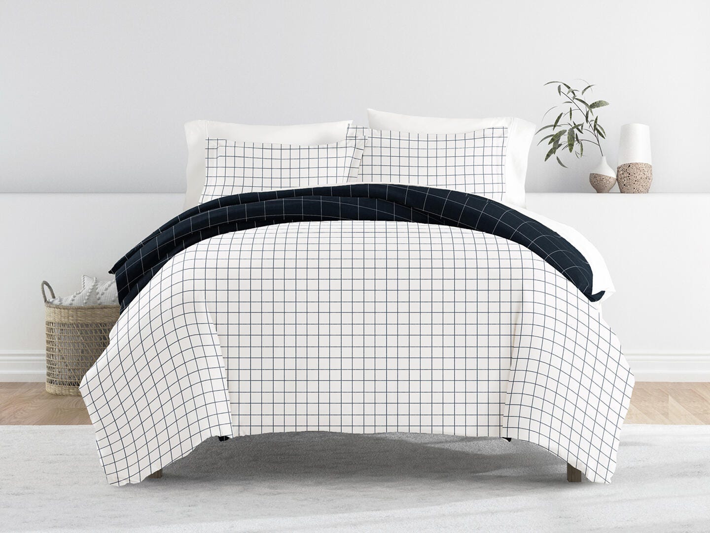 iEnjoy Home Checkered 3 Piece Full/Queen Duvet Set, Navy, large
