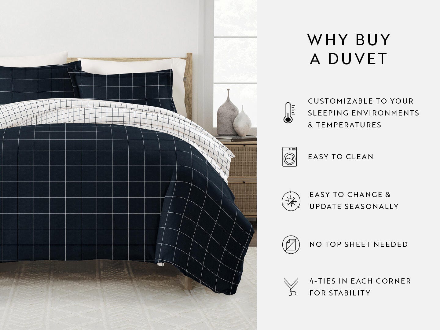 iEnjoy Home Checkered 3 Piece King/California King Duvet Set, Navy, large