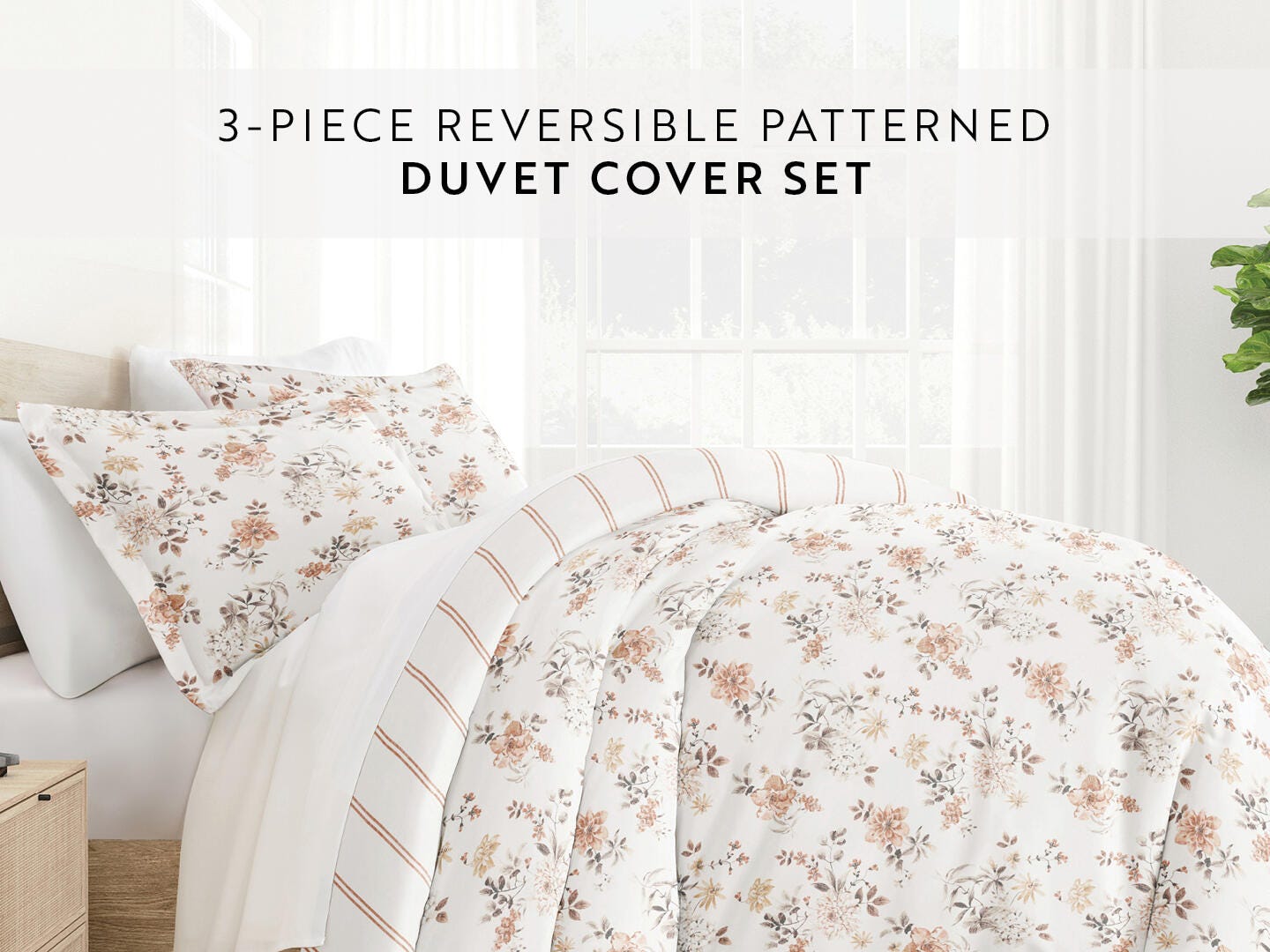 iEnjoy Home Sunset Garden 3 Piece Full/Queen Duvet Set, Apricot, large