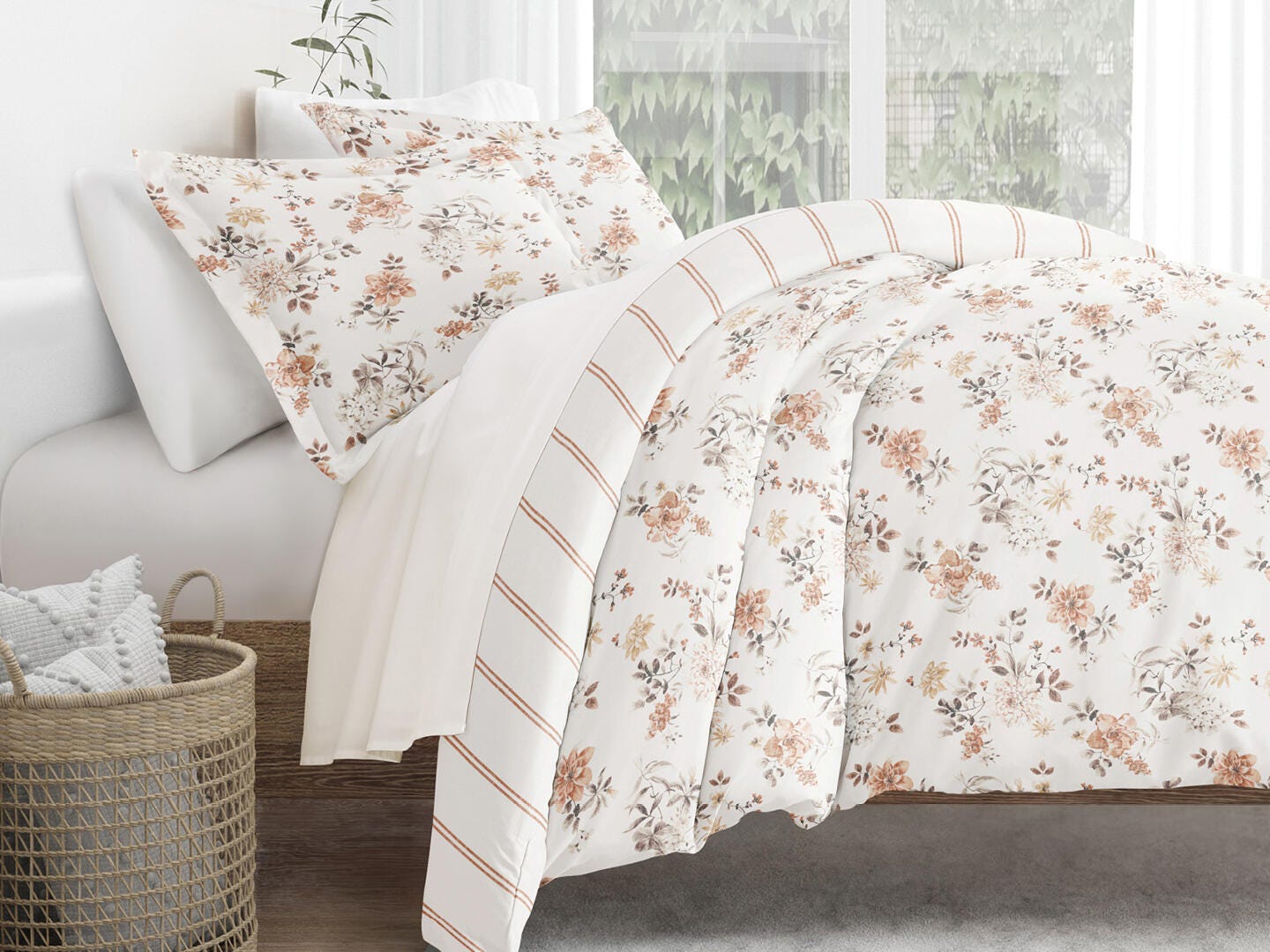 iEnjoy Home Sunset Garden 3 Piece Full/Queen Duvet Set, Apricot, large