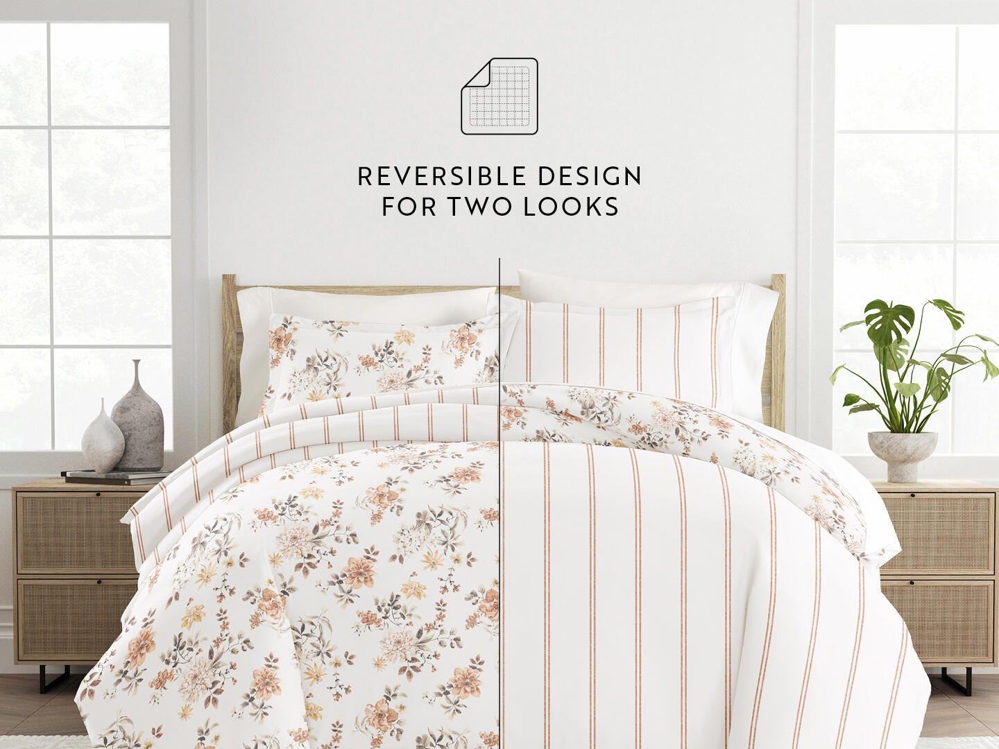 iEnjoy Home Sunset Garden 3 Piece Full/Queen Duvet Set, Apricot, large