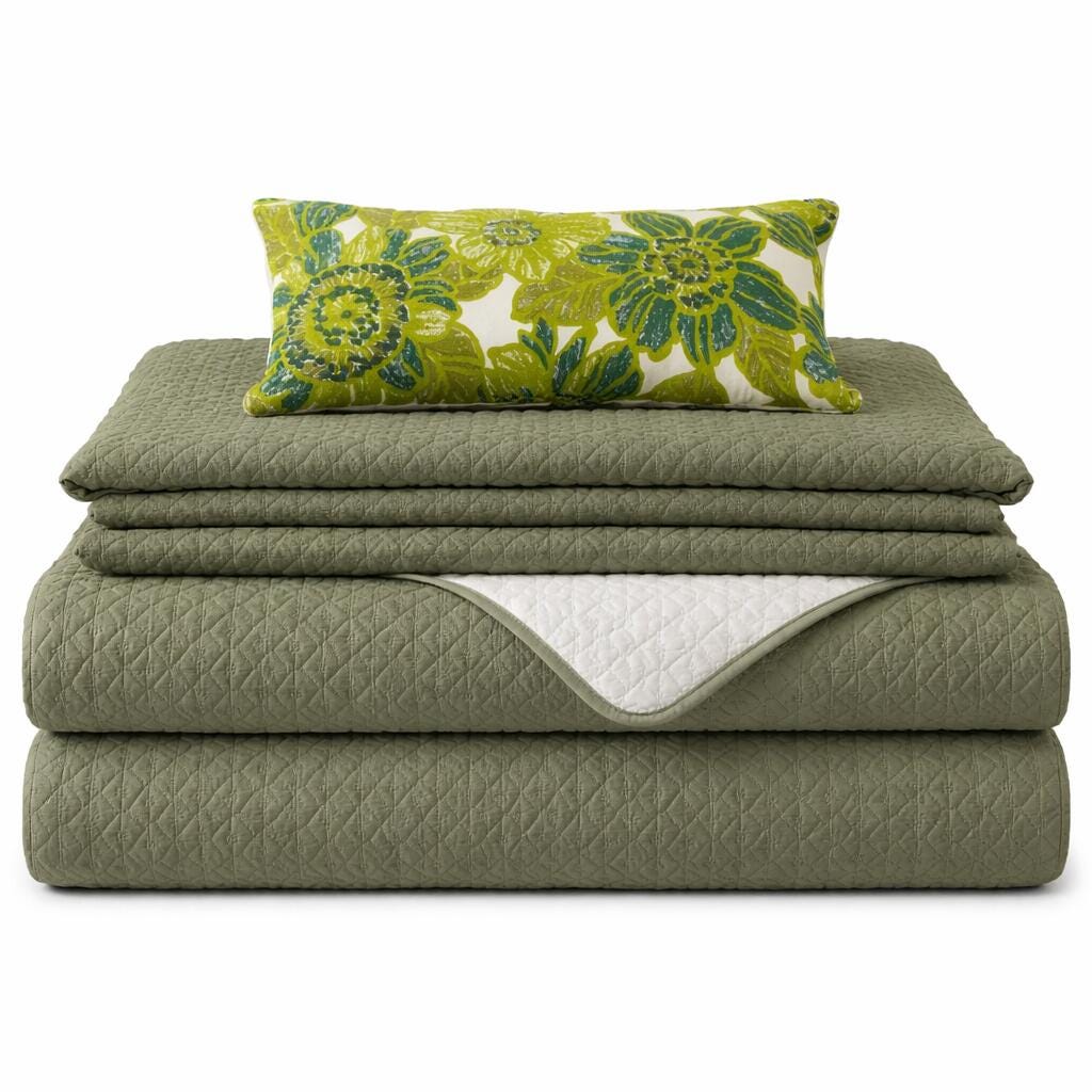 Rizzy Home Blackberry Grove 3 Piece King Quilt Set, Olive Green, rollover