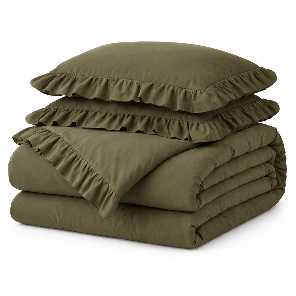 HiEnd Accents Solid 3 Piece King Comforter Set, Fern Green, rollover