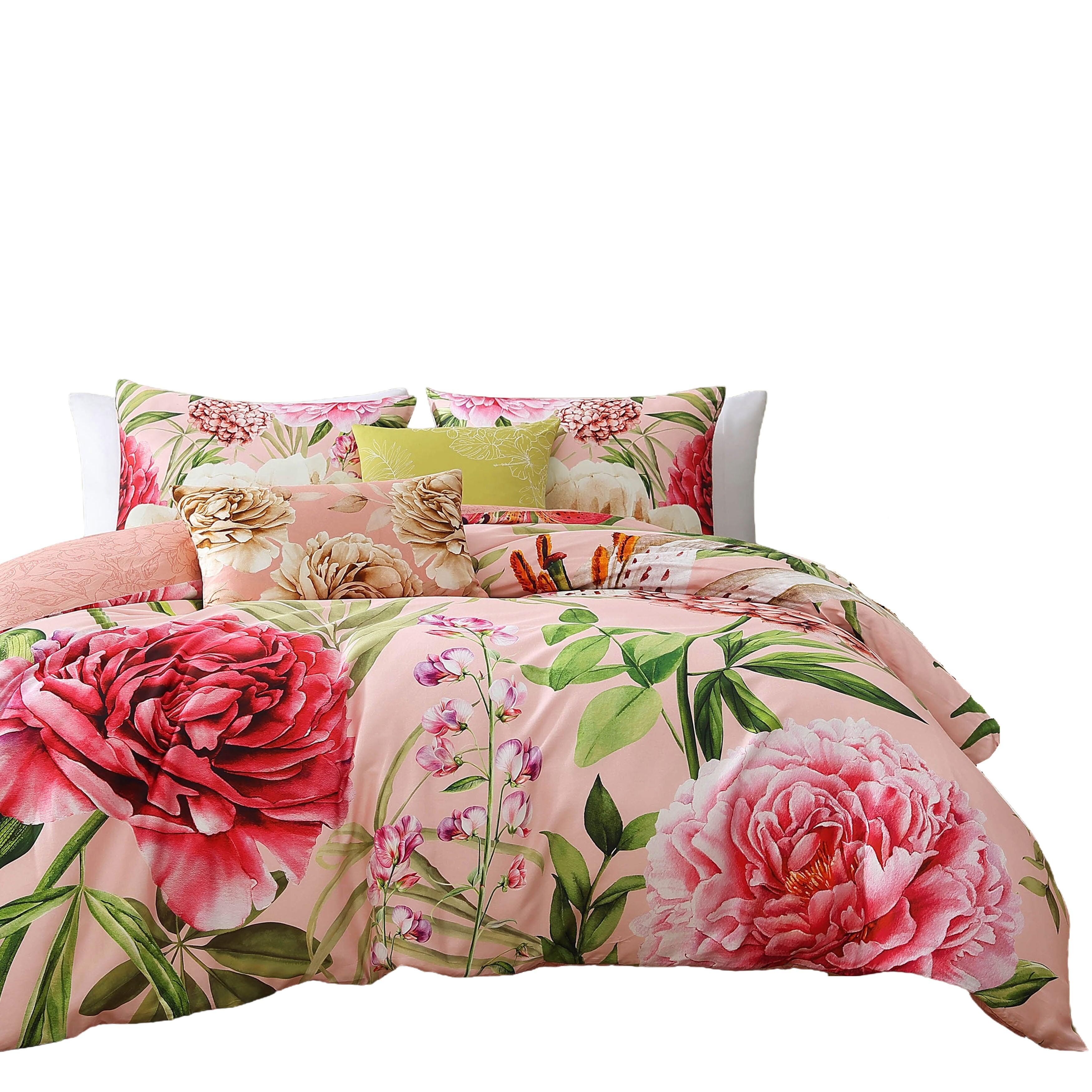 Bebejan Spring Forever 5 Piece Queen Comforter Set, Pink/Green, rollover