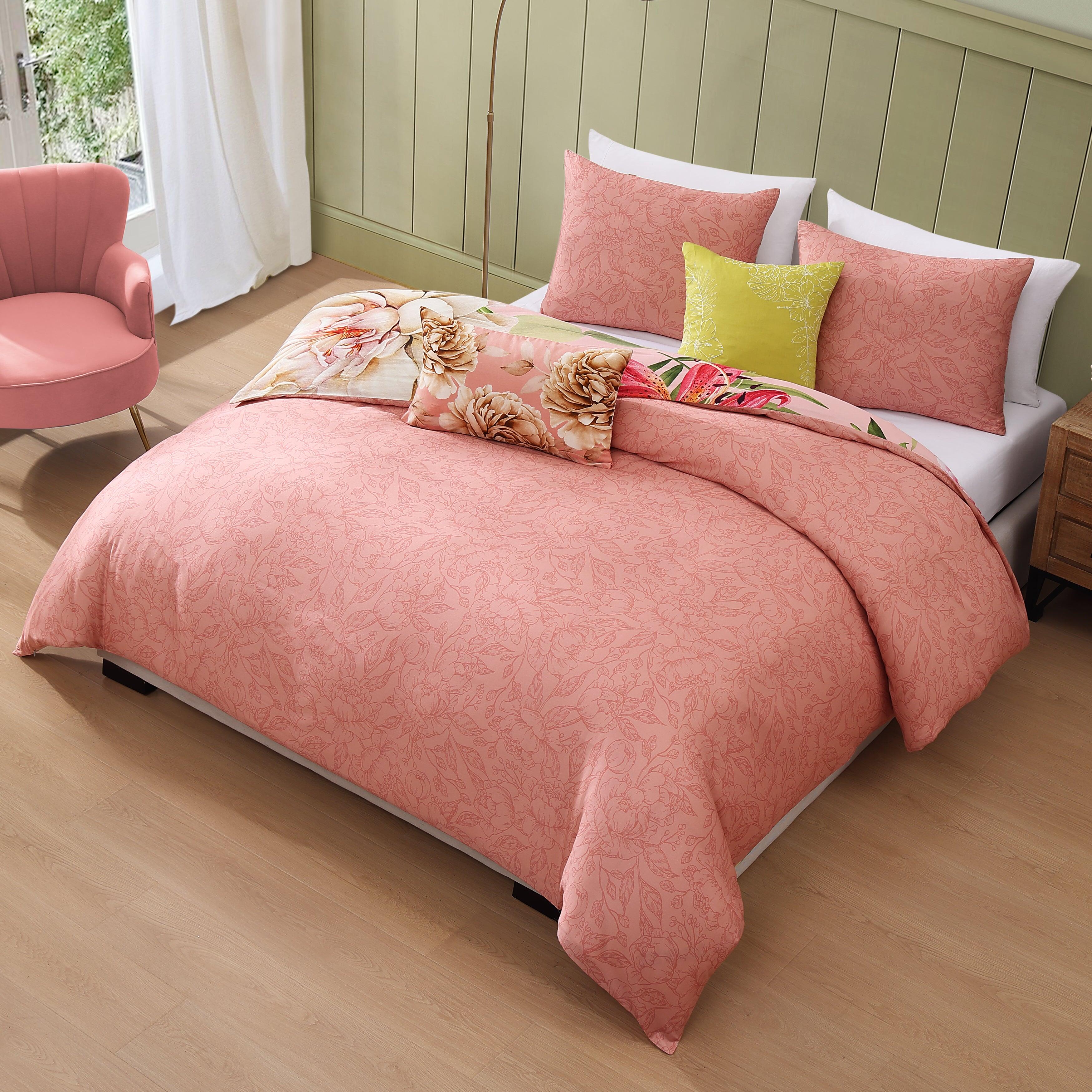 Bebejan Spring Forever 5 Piece Queen Comforter Set, Pink/Green, large