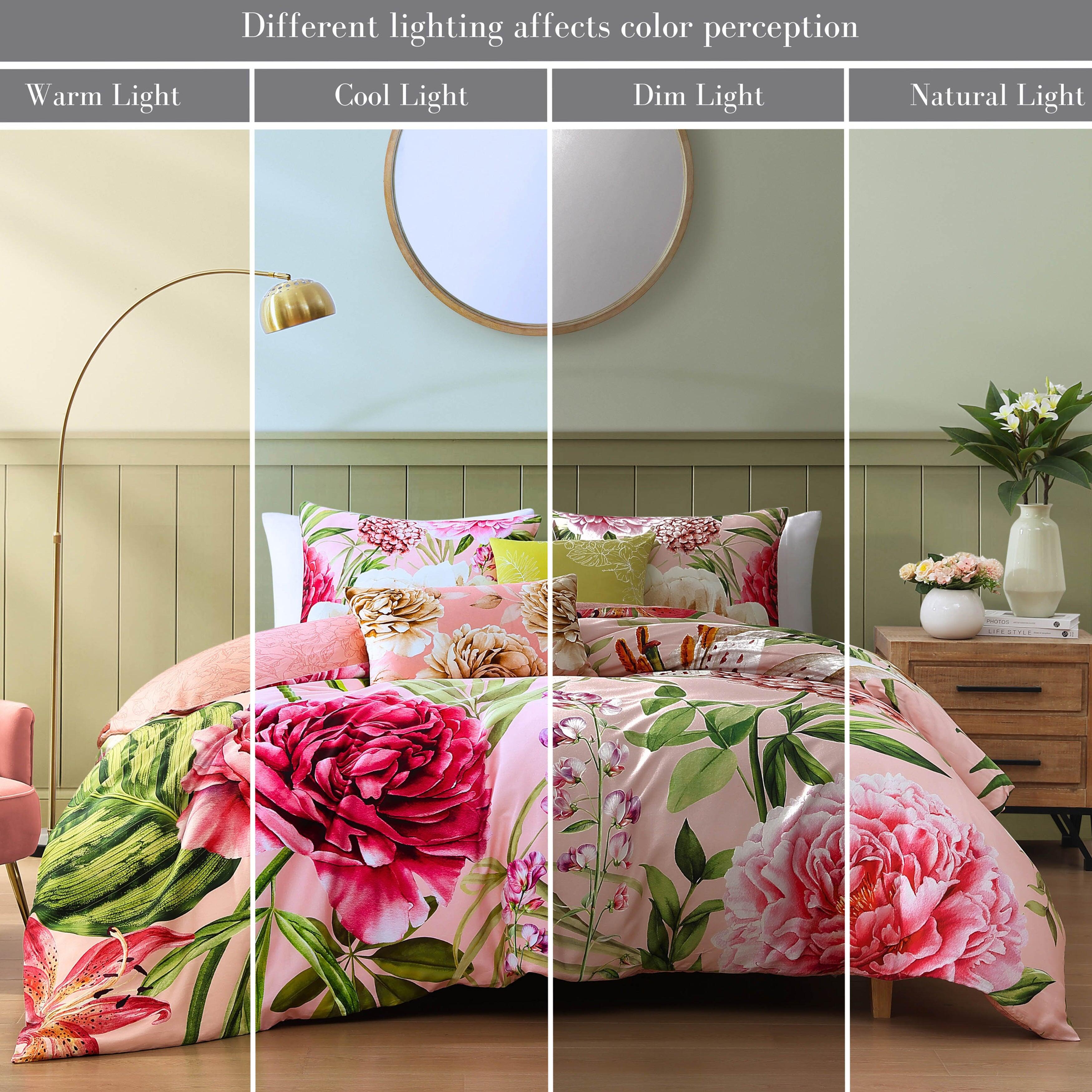 Bebejan Spring Forever 5 Piece Queen Comforter Set, Pink/Green, large