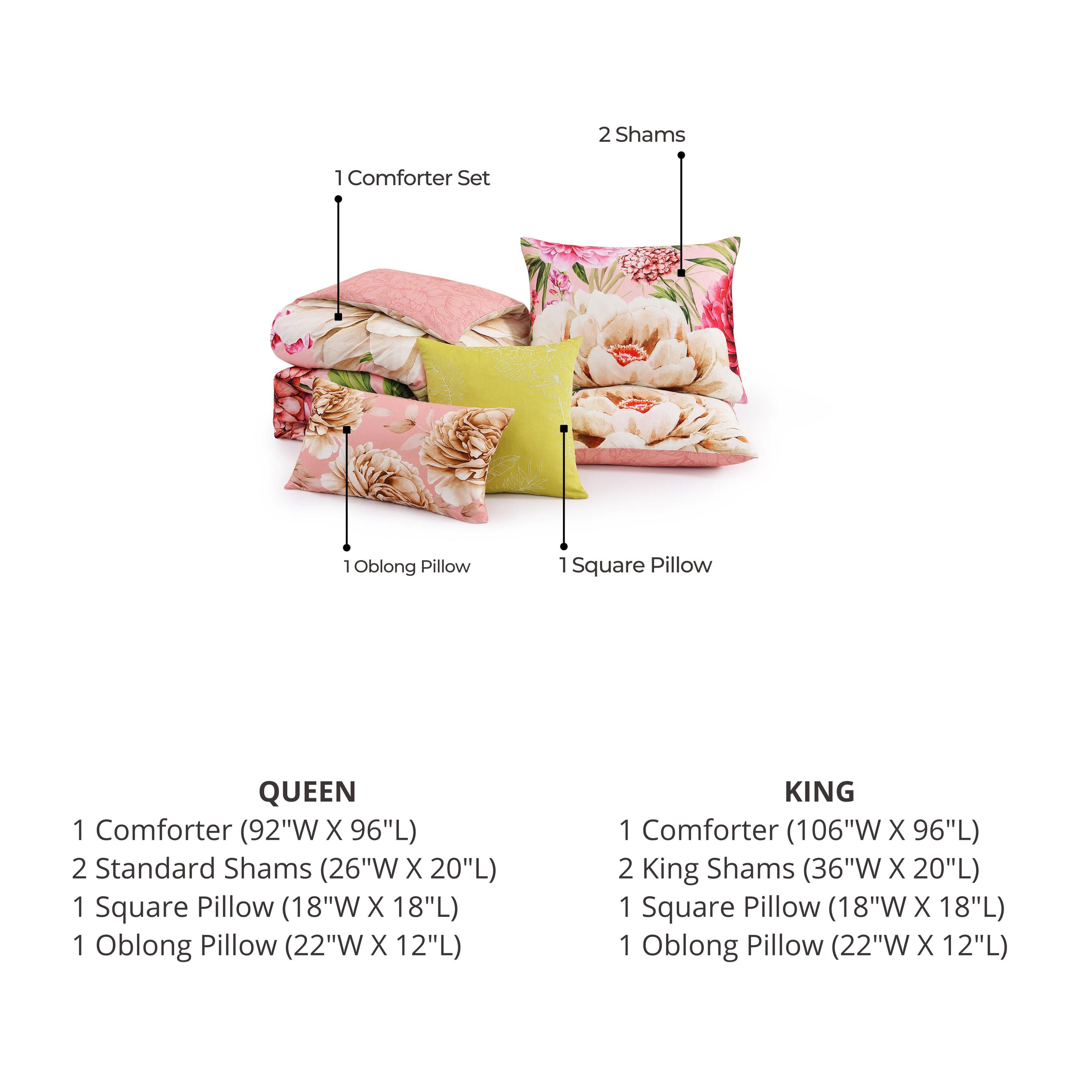 Bebejan Spring Forever 5 Piece Queen Comforter Set, Pink/Green, large