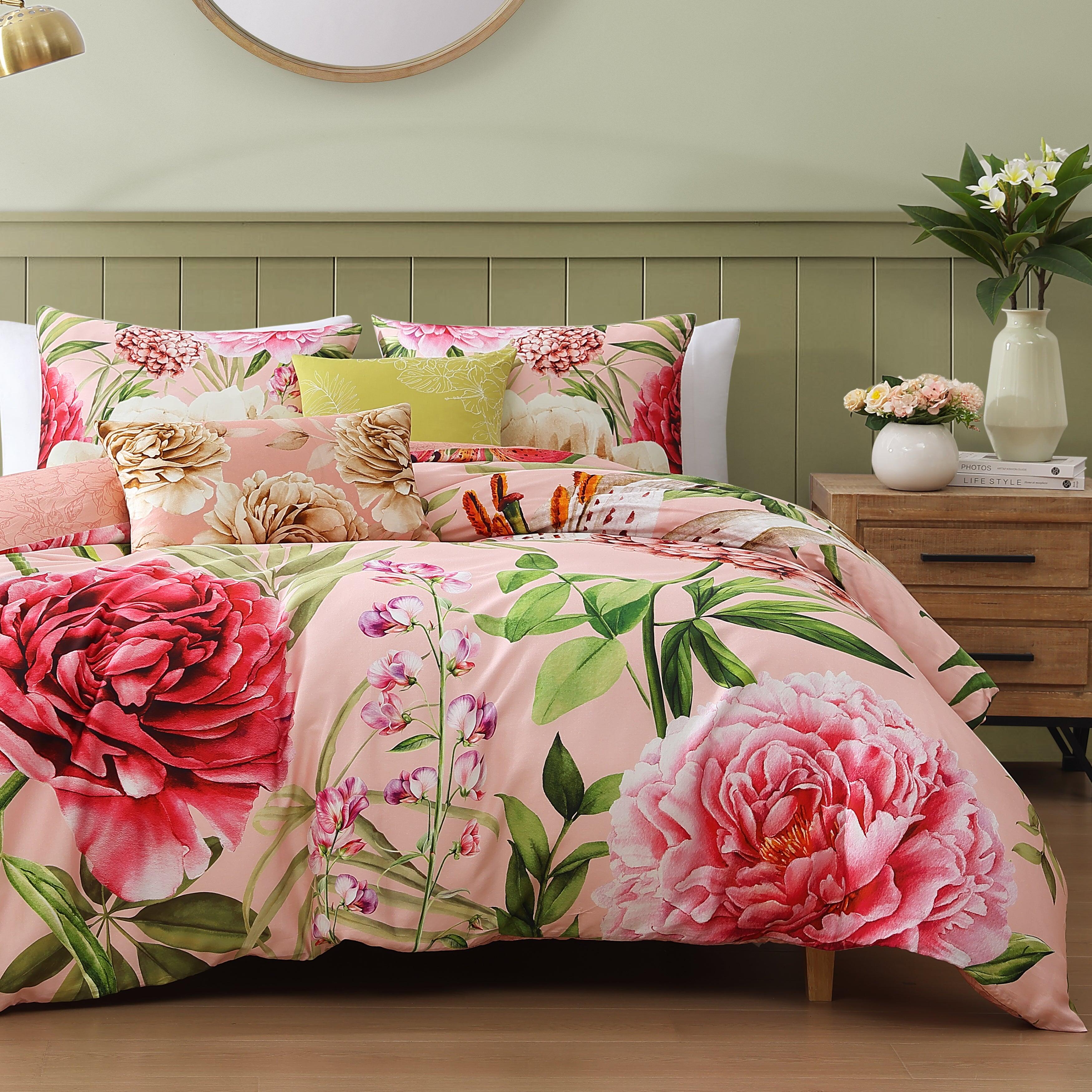Bebejan Spring Forever 5 Piece Queen Comforter Set, Pink/Green, large