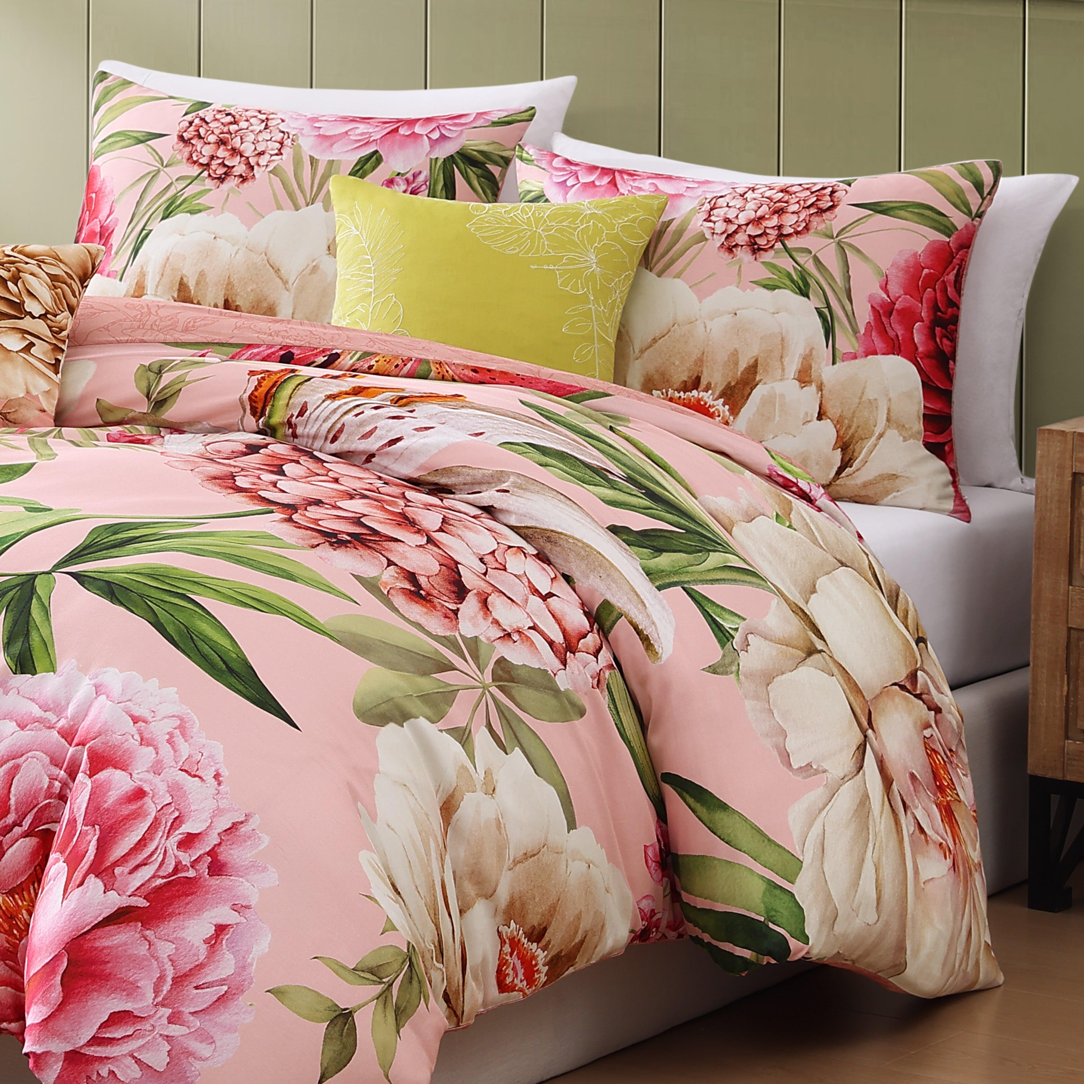 Bebejan Spring Forever 5 Piece Queen Comforter Set, Pink/Green, large
