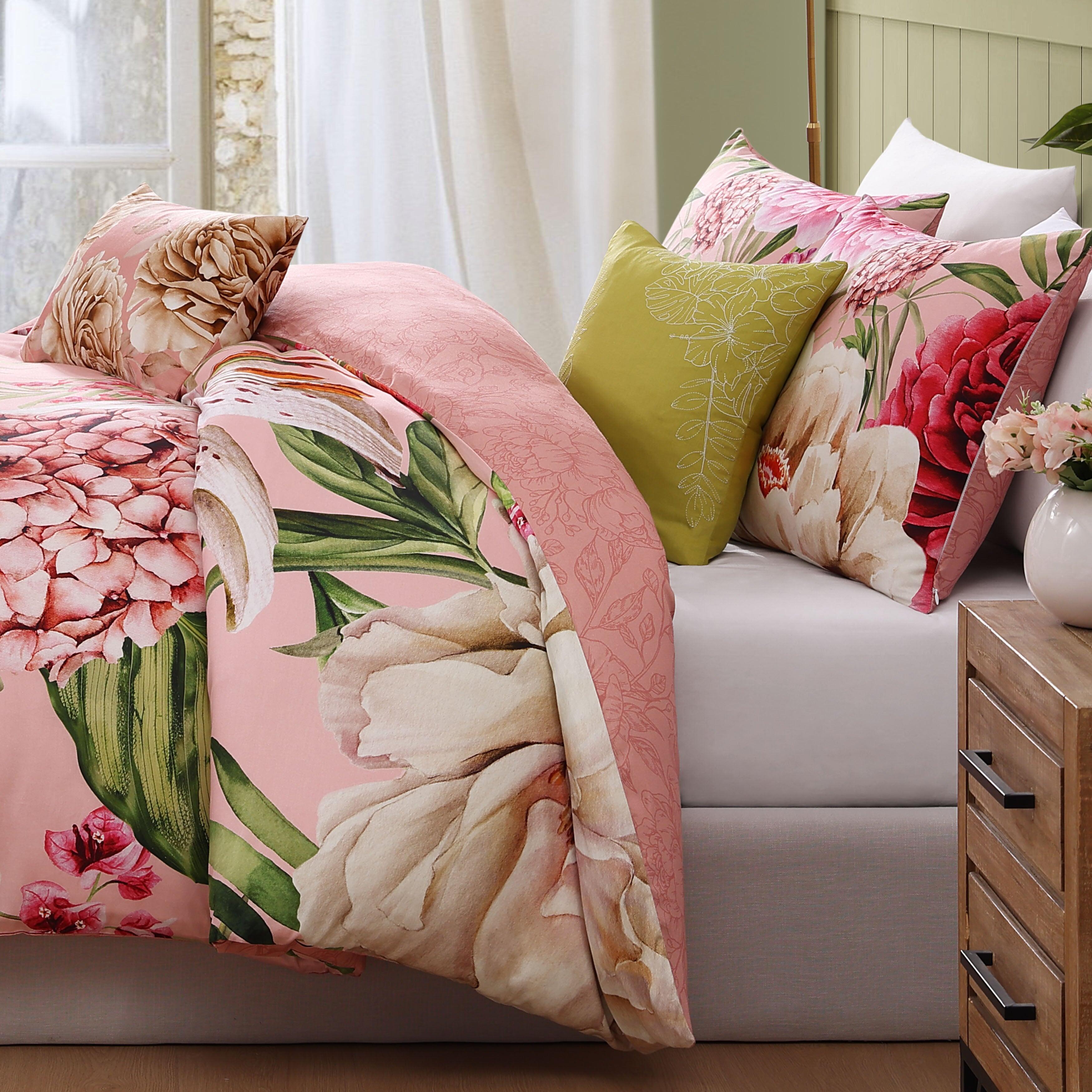 Bebejan Spring Forever 5 Piece Queen Comforter Set, Pink/Green, large