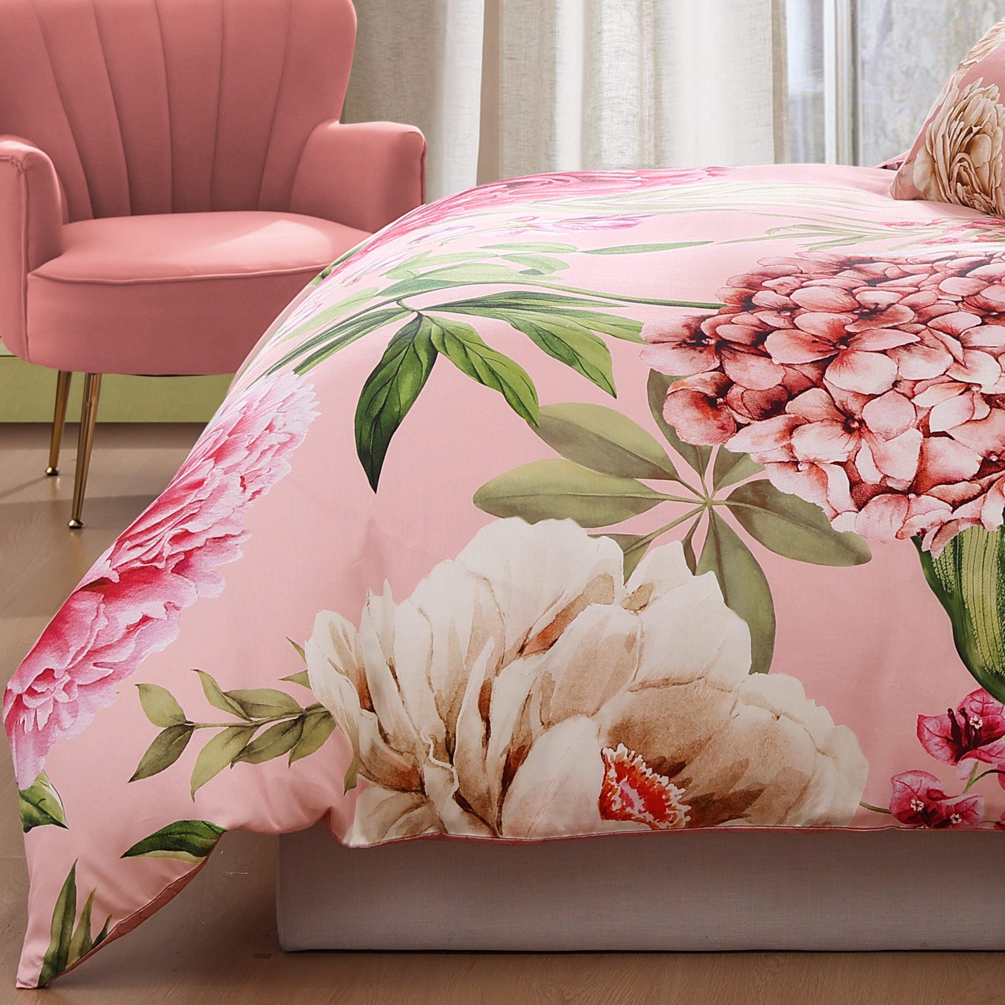 Bebejan Spring Forever 5 Piece Queen Comforter Set, Pink/Green, large