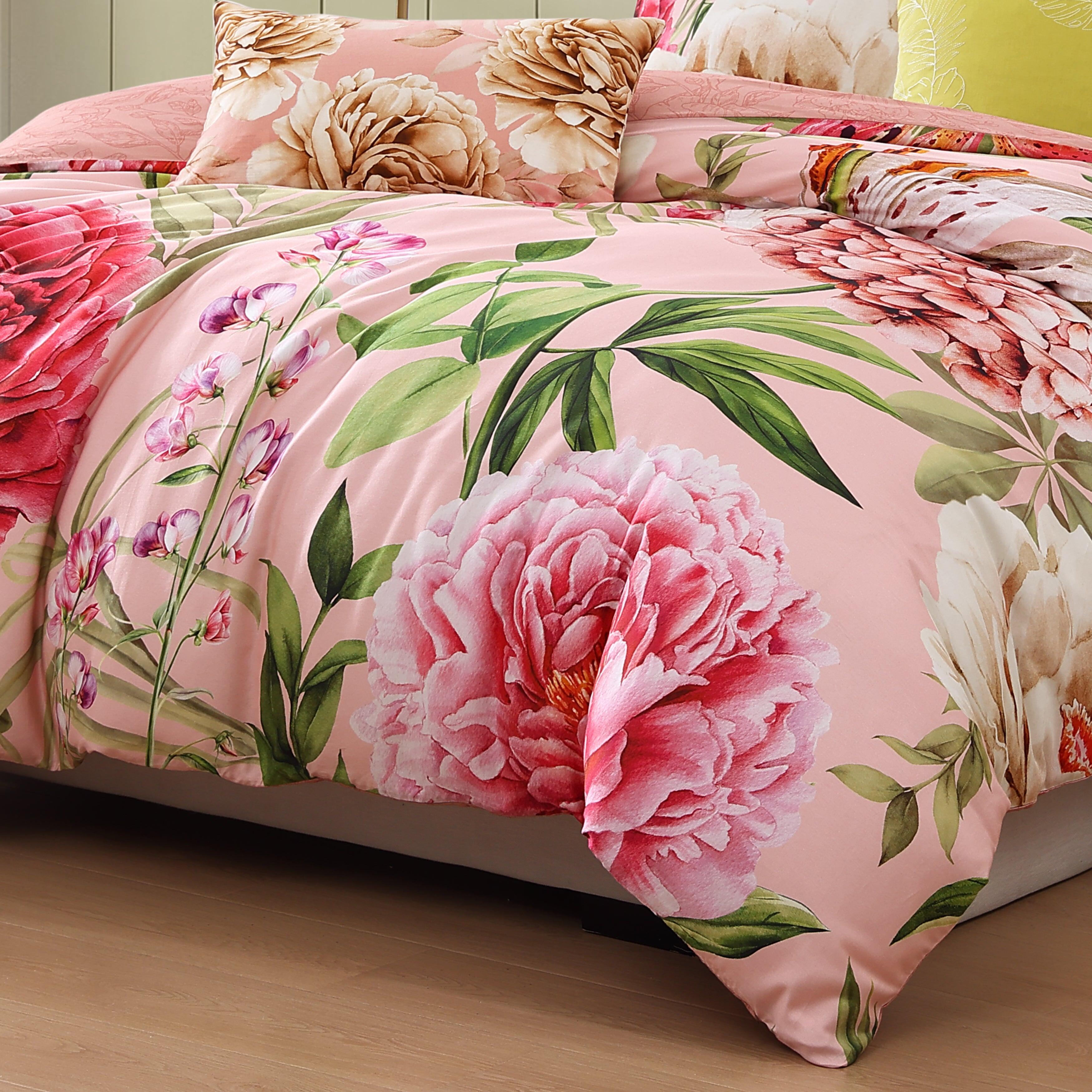 Bebejan Spring Forever 5 Piece Queen Comforter Set, Pink/Green, large