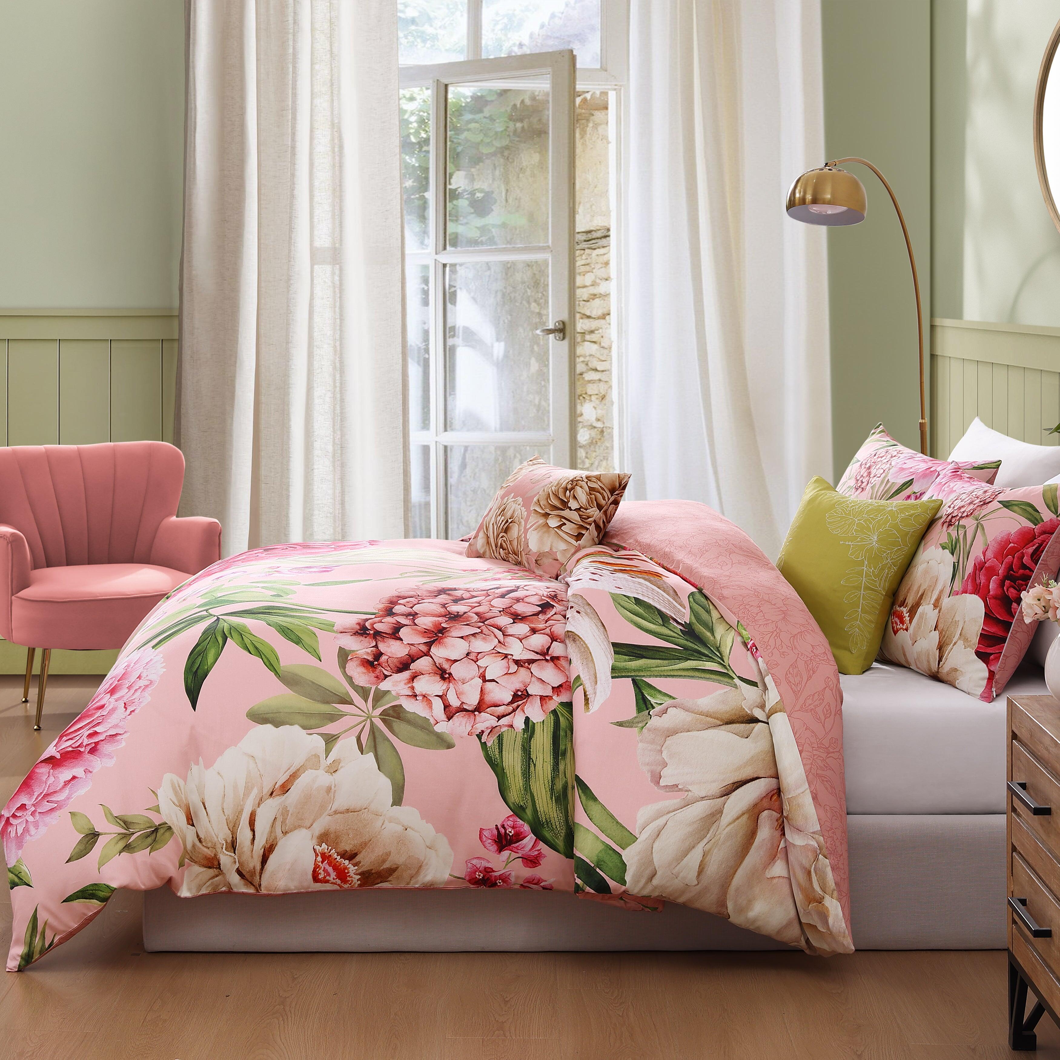 Bebejan Spring Forever 5 Piece Queen Comforter Set, Pink/Green, large