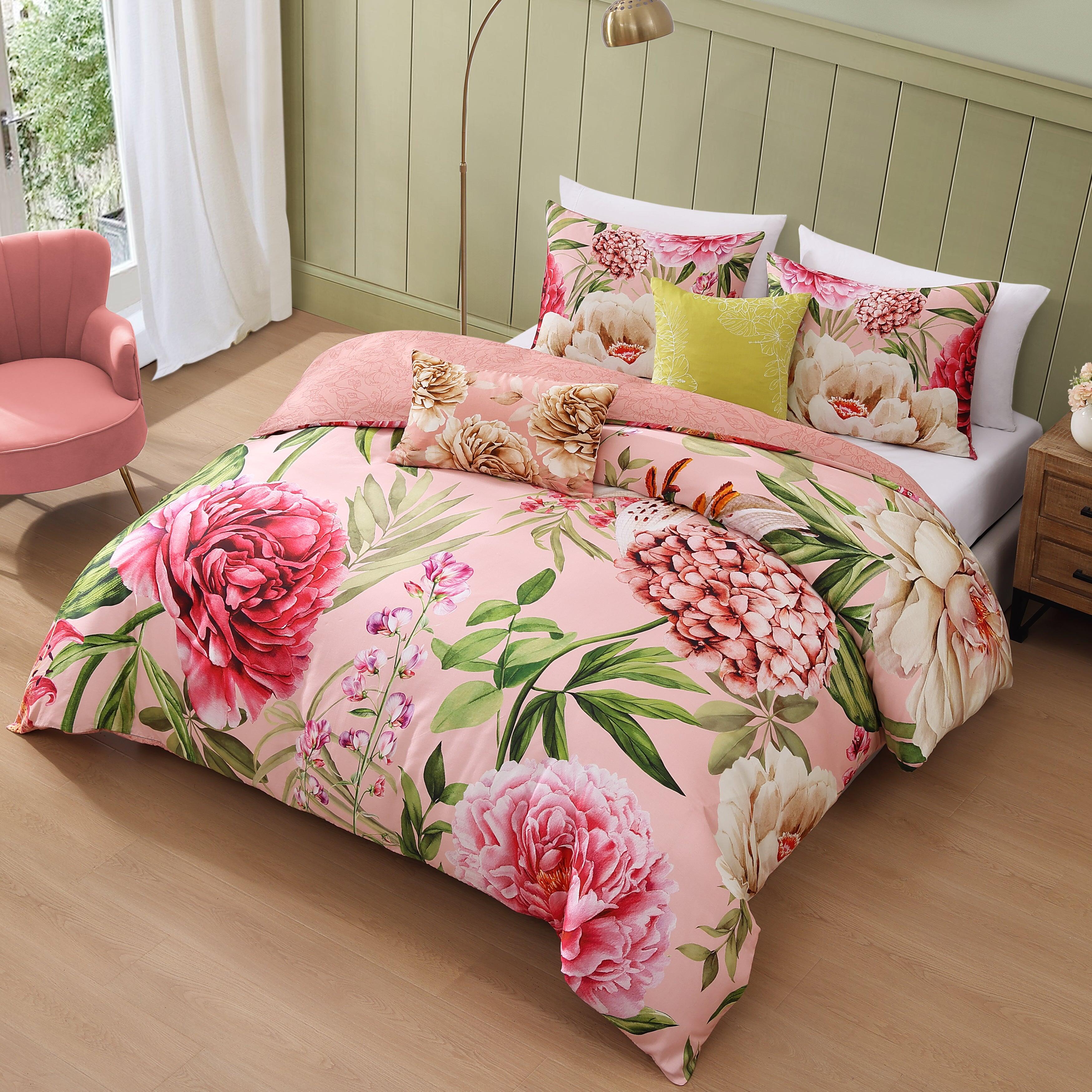 Bebejan Spring Forever 5 Piece Queen Comforter Set, Pink/Green, large