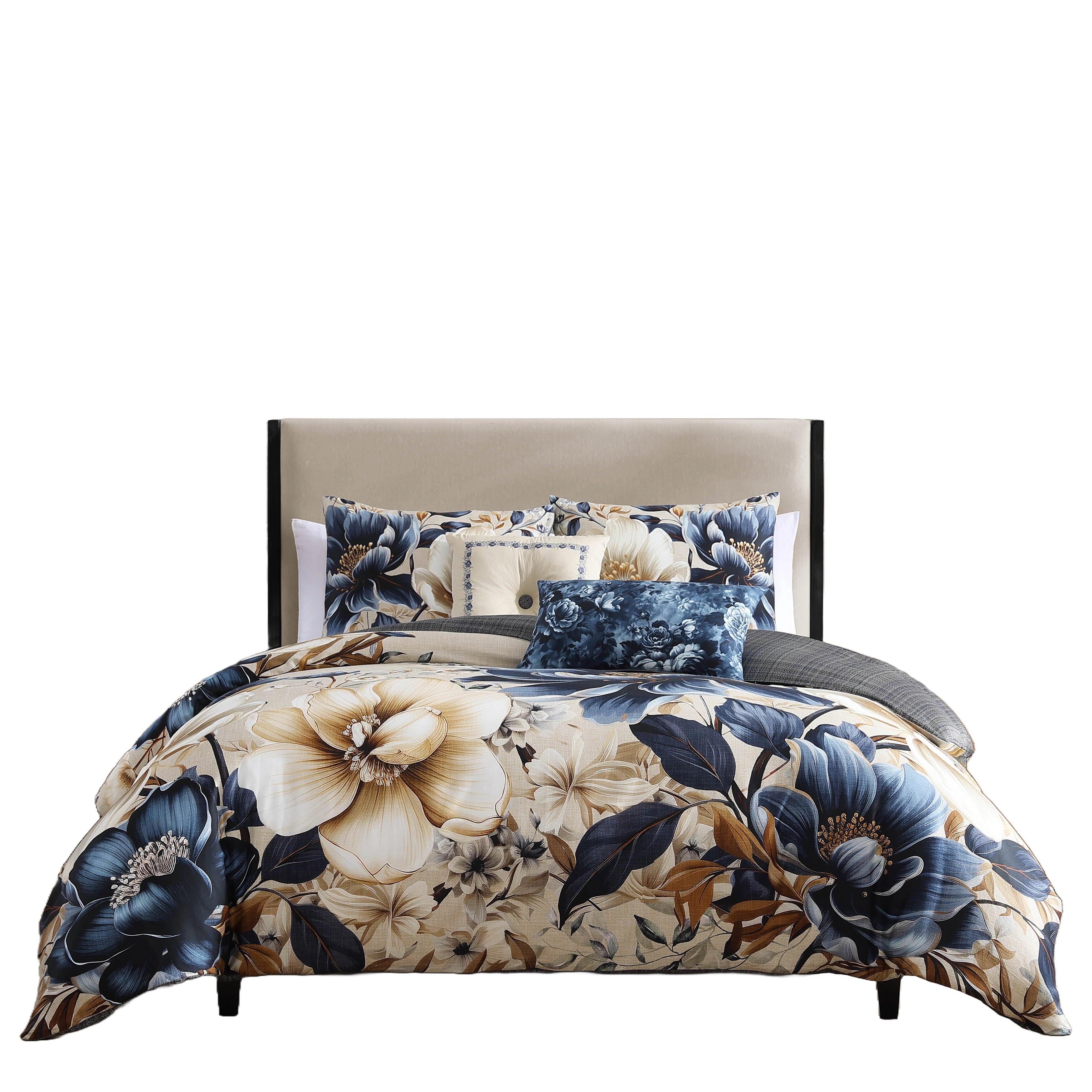 Bebejan English Manor 5 Piece King Comforter Set, Blue/Ivory, rollover