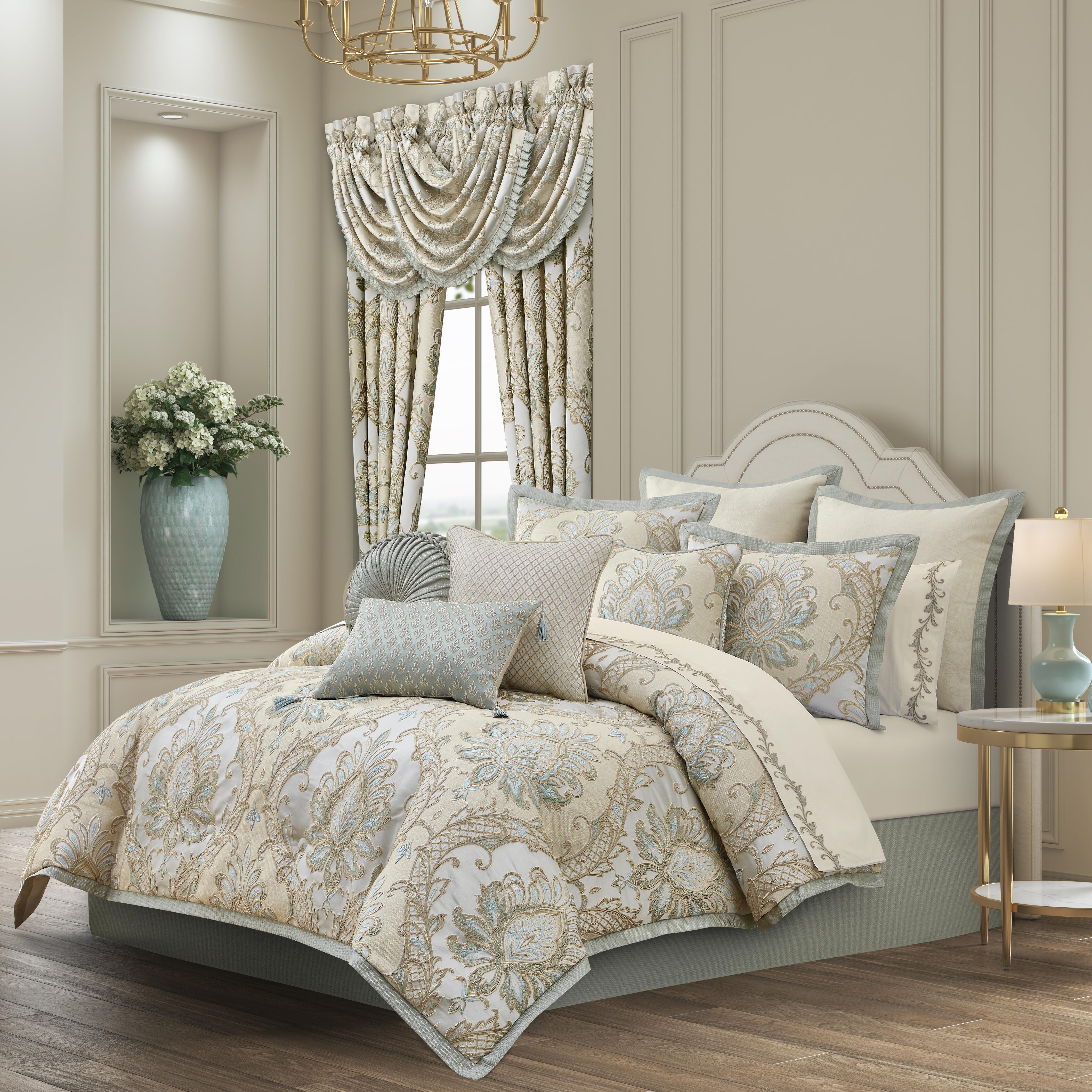 J. Queen New York Rita 4 Piece Queen Comforter Set, Sage, rollover