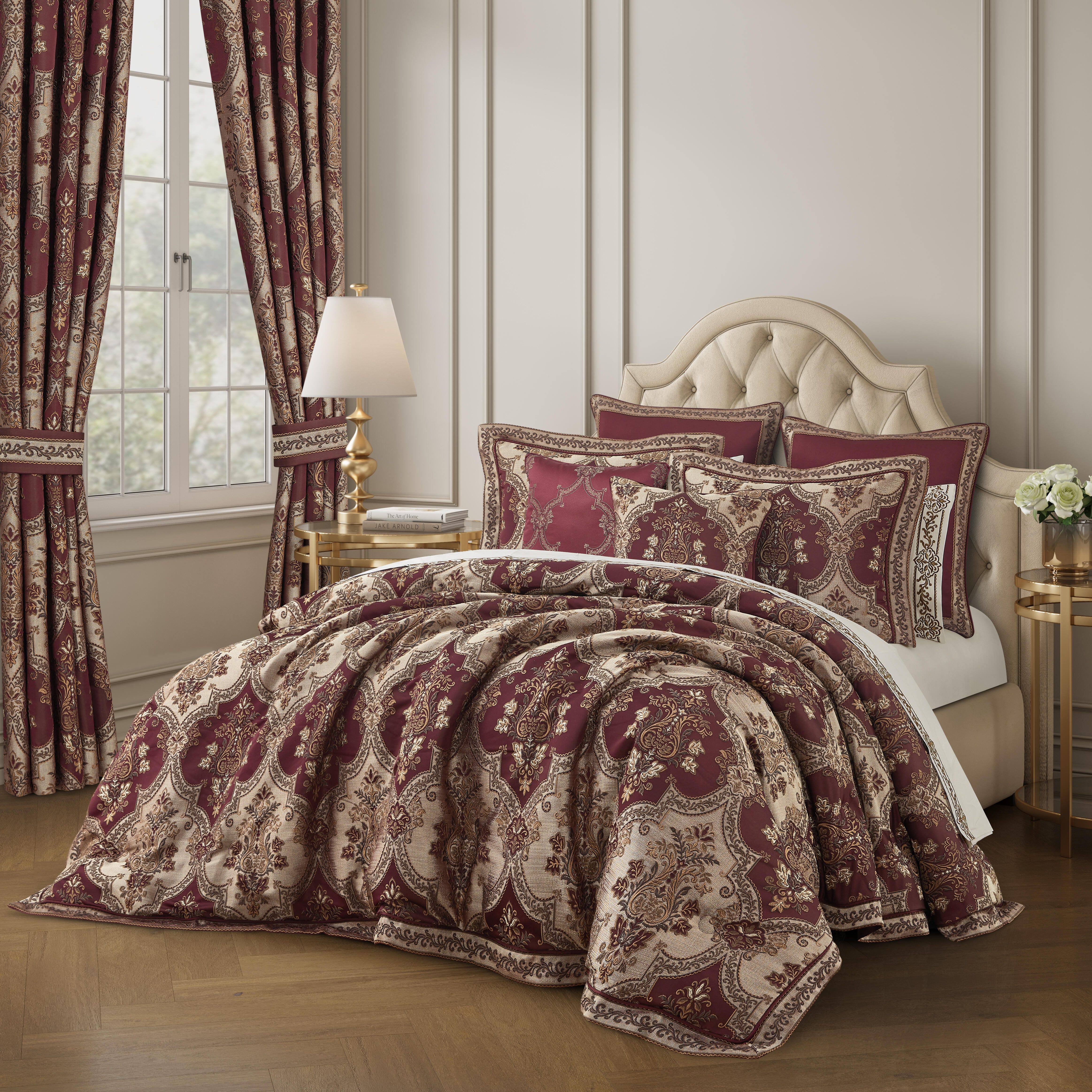 J. Queen New York Phyllis 4 Piece California King Comforter Set, Burgundy, large