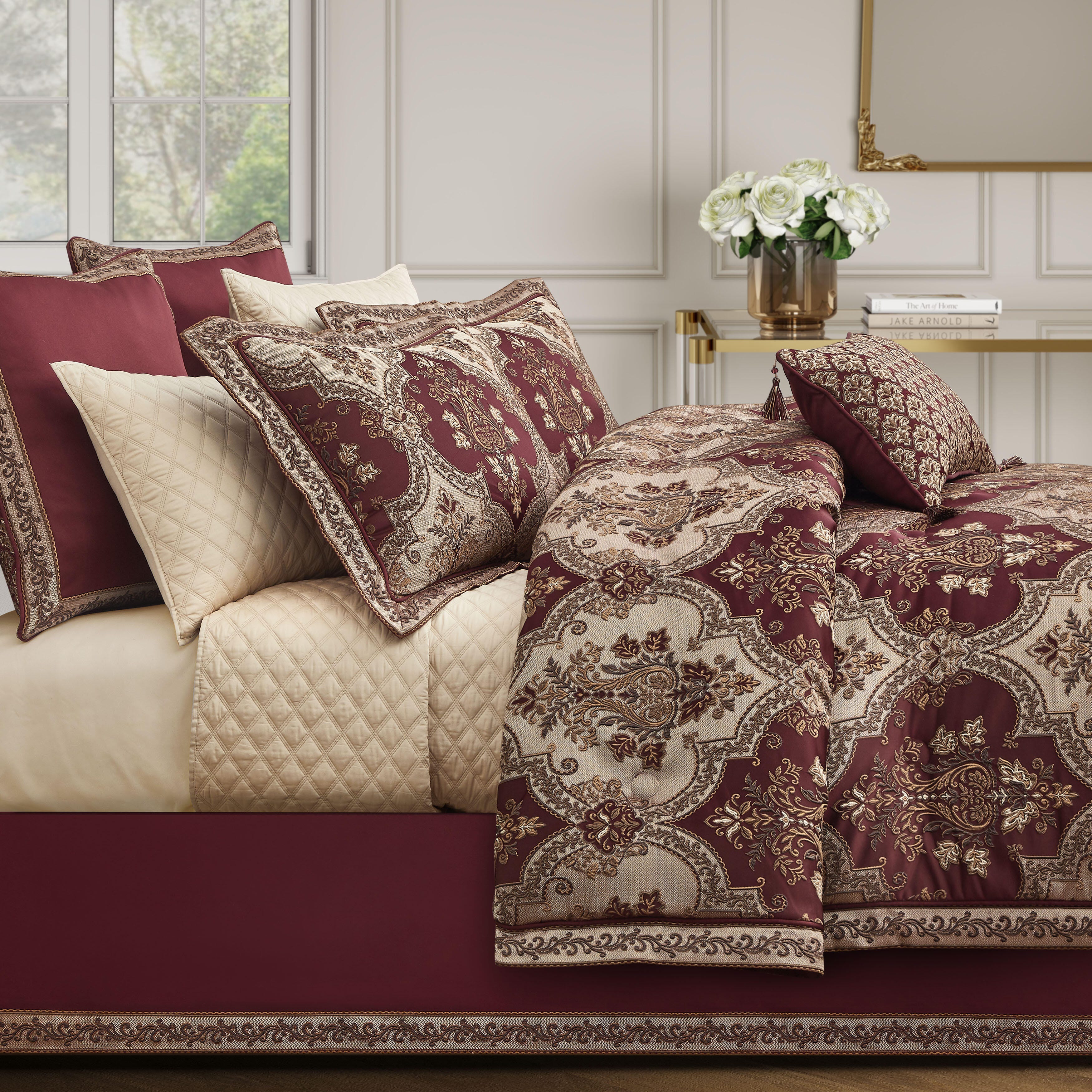 J. Queen New York Phyllis 4 Piece King Comforter Set, Burgundy, large