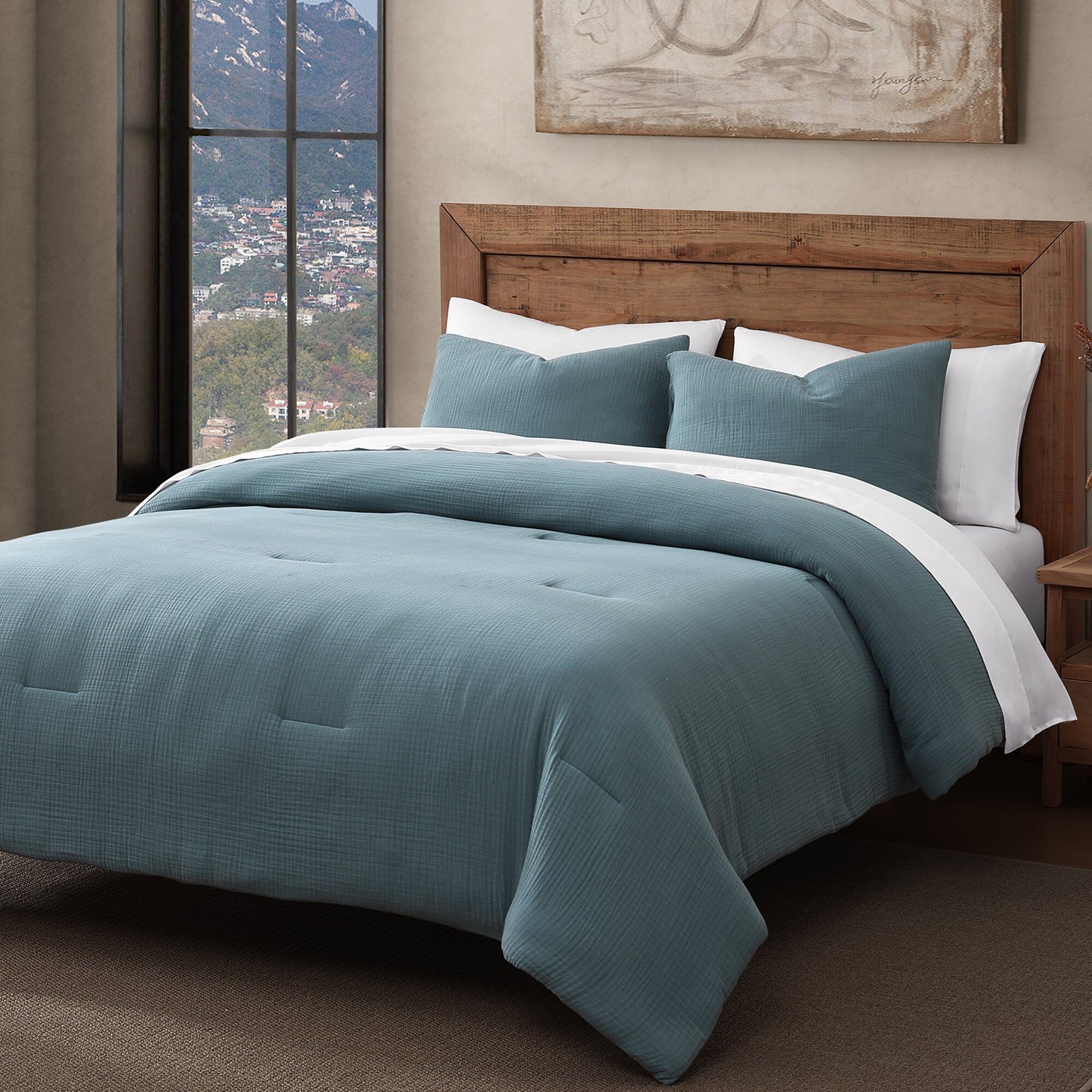 HiEnd Accents Voile 3 Piece Queen Comforter Set, Storm Blue, large