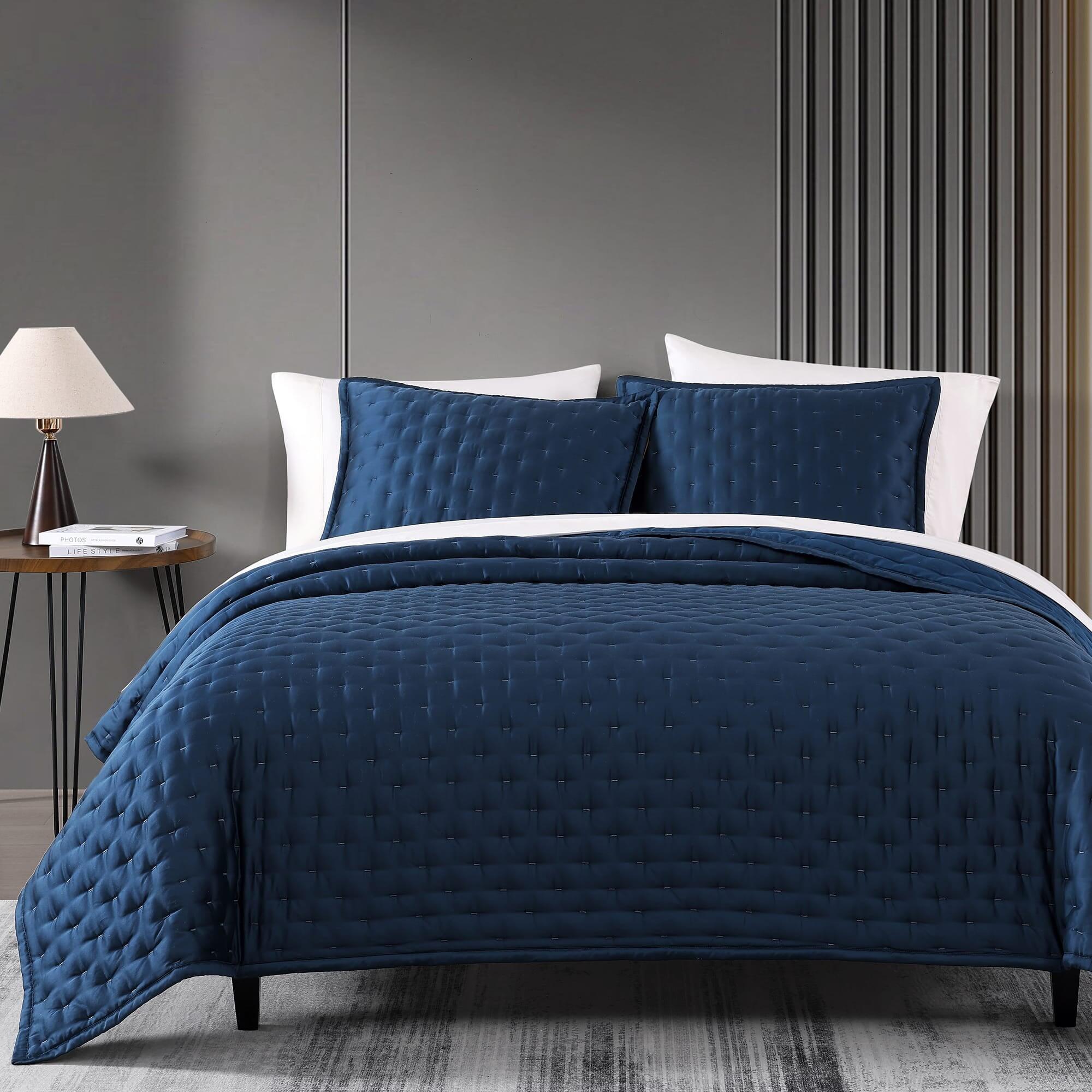 HiEnd Accents Lyocell 3 Piece King Quilt Set, Regal Blue, large
