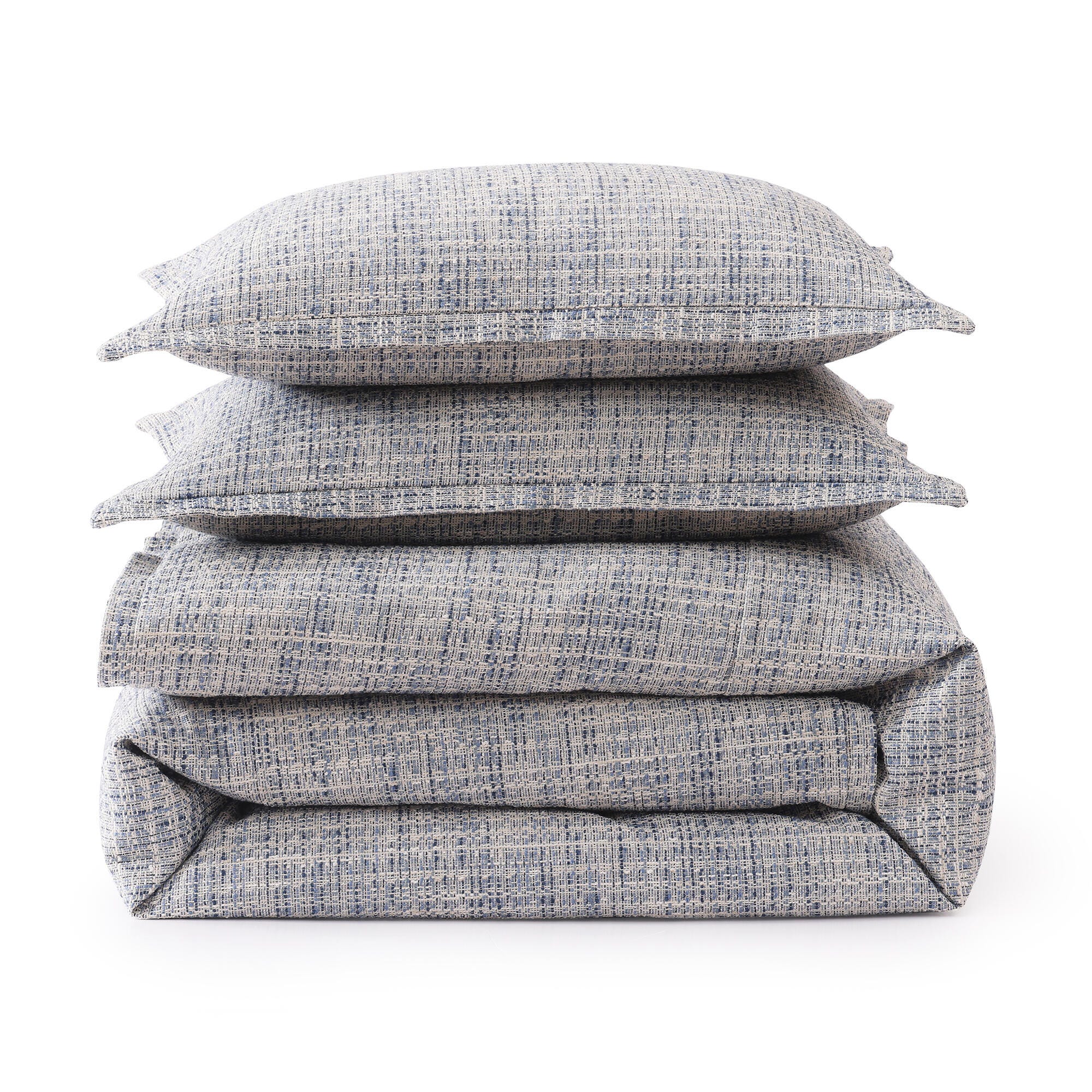 HiEnd Accents Tweed 3 Piece Queen Duvet Cover Set, Blue, rollover