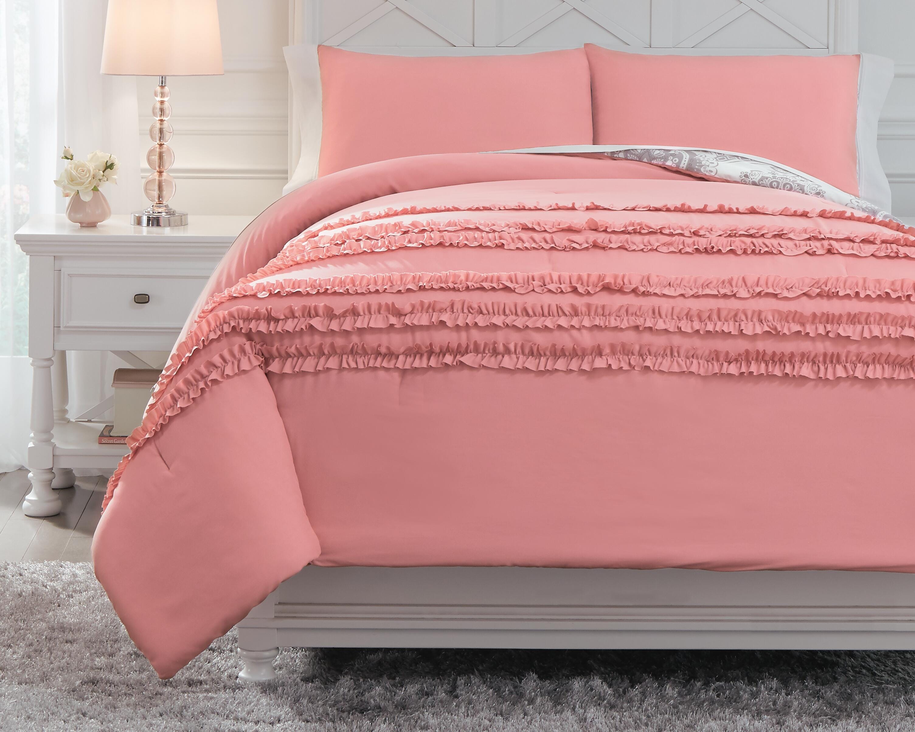 Avaleigh Full Comforter Set, Pink/White/Gray, large