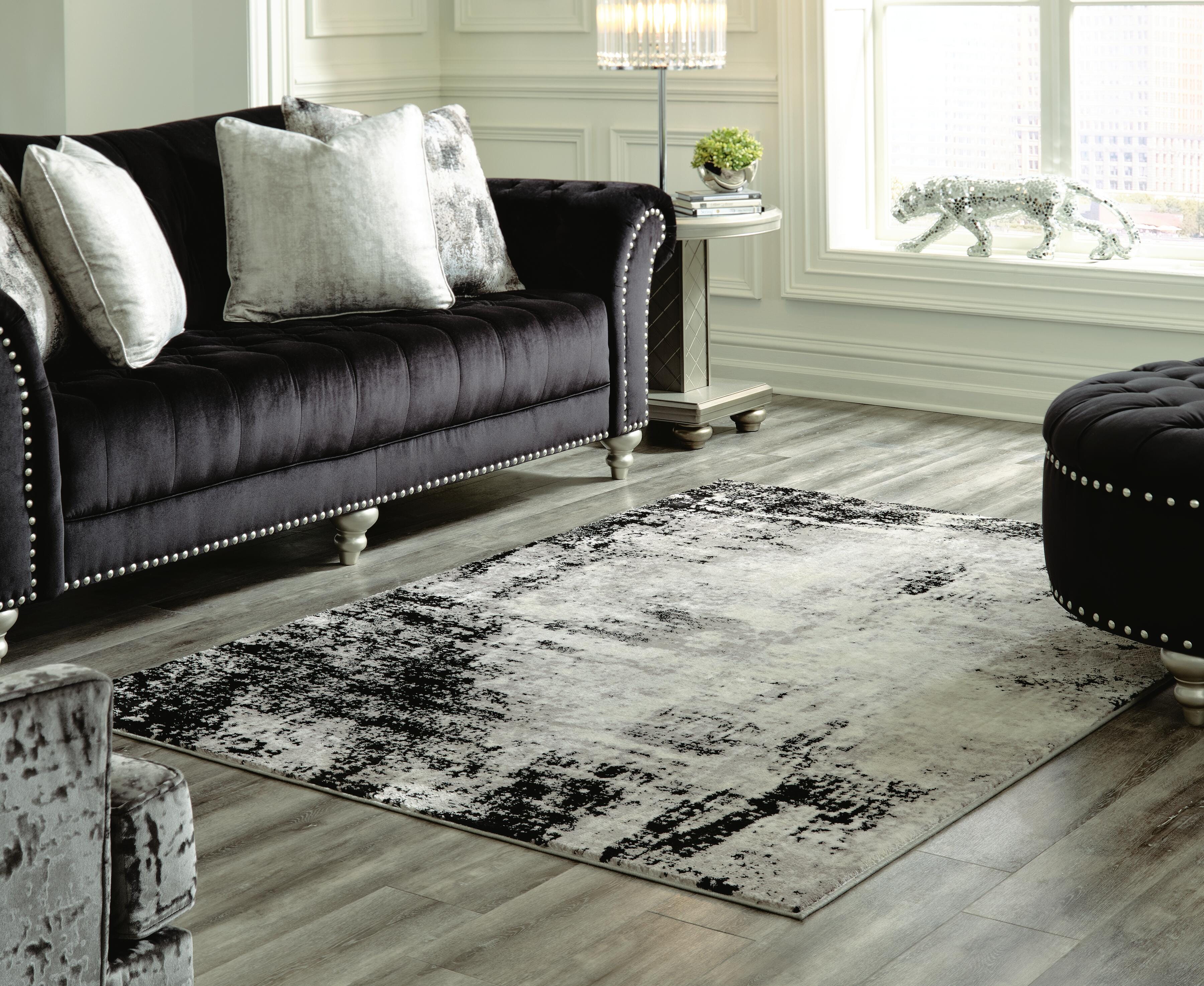 Zekeman 7'10" x 10' Rug, Black/Cream/Gray, rollover