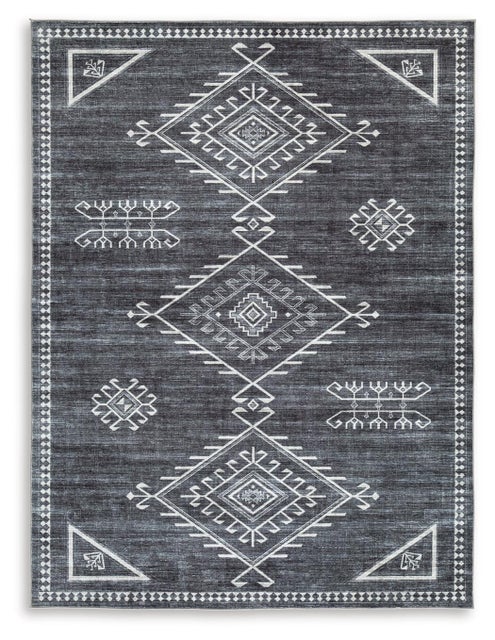Arloman Washable 5' x 7' Rug, Black/Cream/Gray
