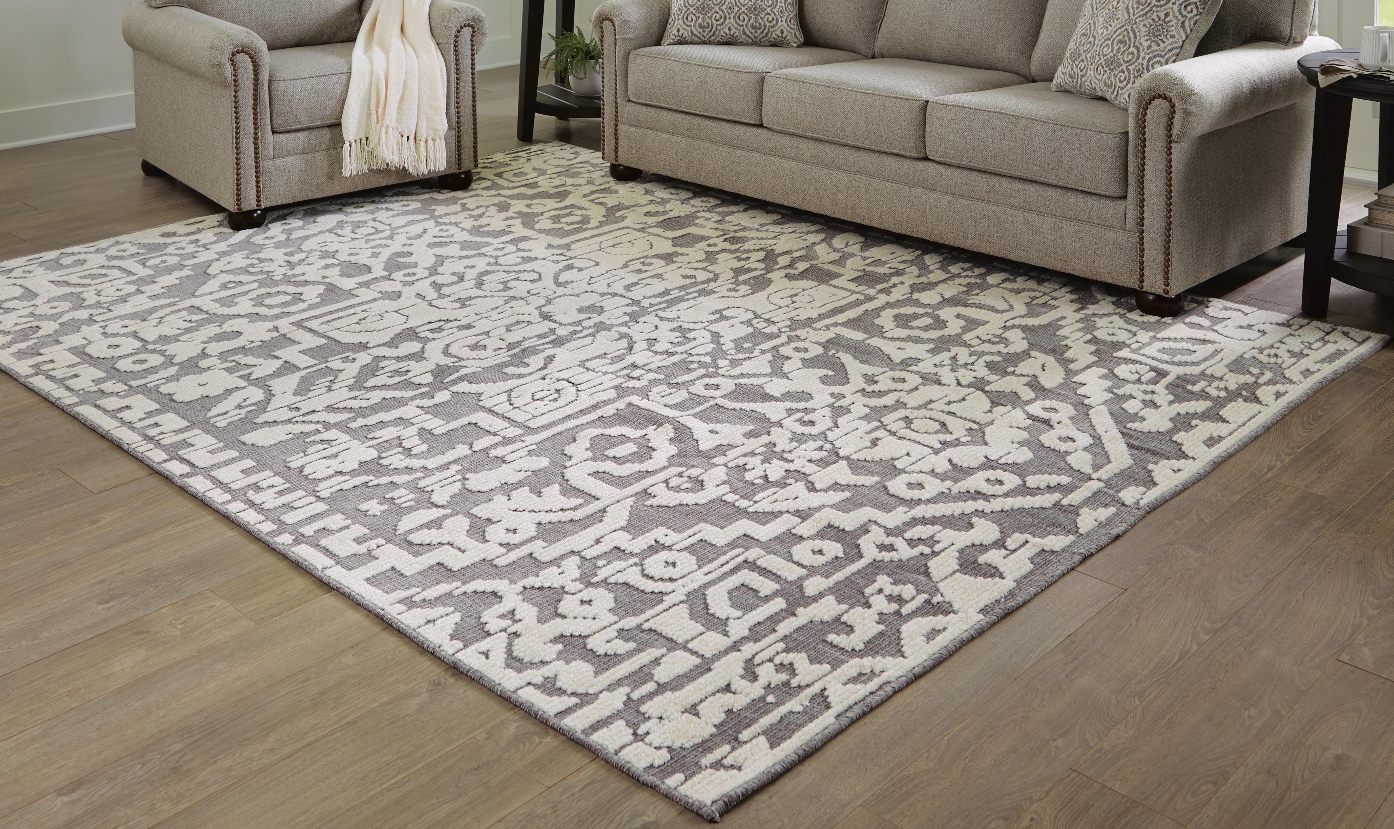 Oddetteley 7'8" x 10'1" Washable Rug, Gray/Ivory, large