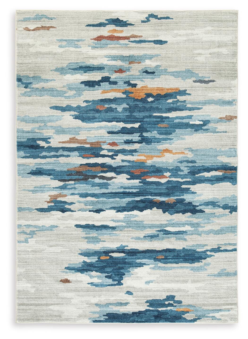 Vinlett 8' x 10' Washable Rug, Cream/Blue/Brown, large