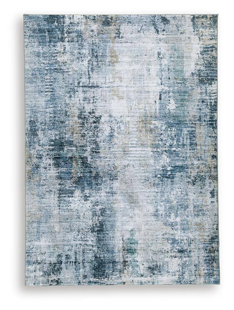 Arlenmont 5' x 7' Memory Foam Area Rug, Blue/White/Brown, large