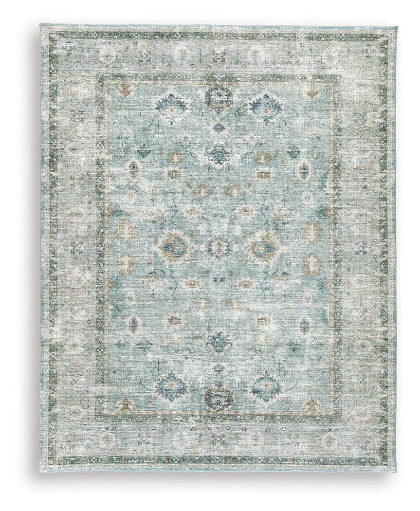 Ladstoney 7'6" X 9'6" Memory Foam Area Rug, Teal/Beige/Ochre, large