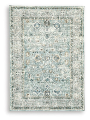 Ladstoney 5' x 7' Memory Foam Area Rug, Teal/Beige/Ochre, large