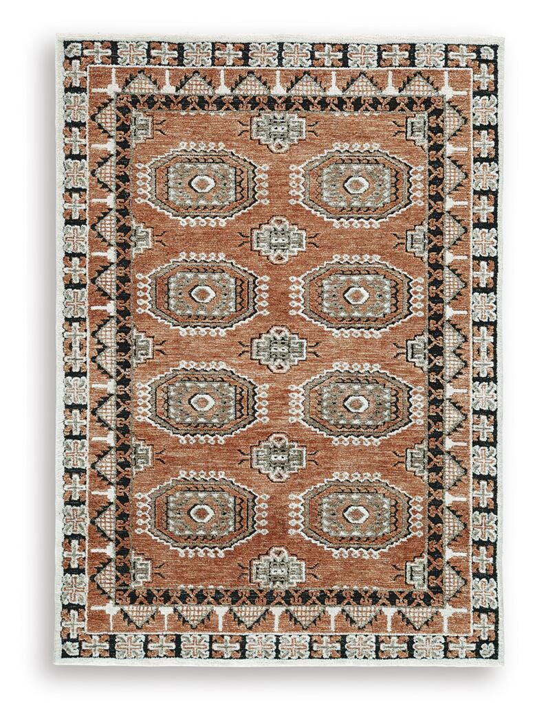 Qaabiz 5' x 7' Area Rug, Sienna/Ivory/Black, large