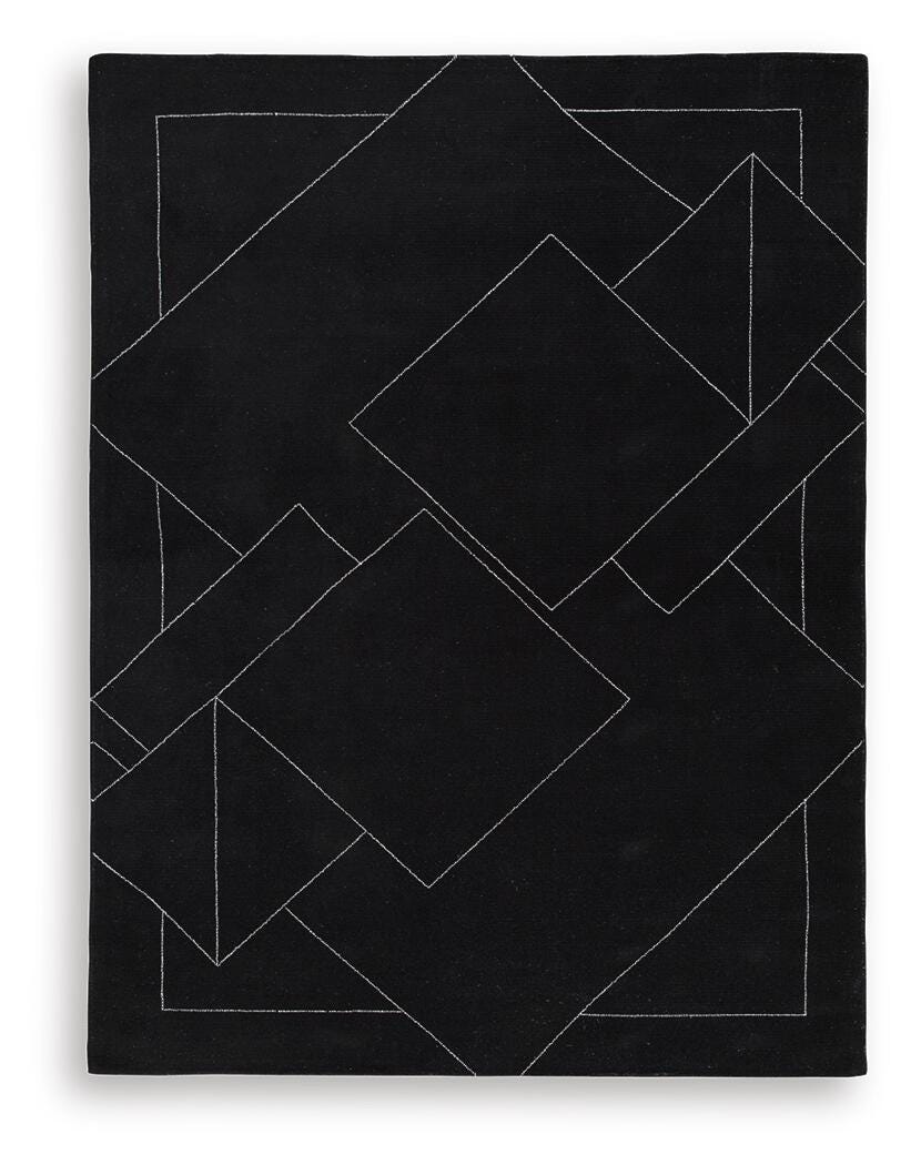 Marav 7'8" x 10' Area Rug, Black/White, large