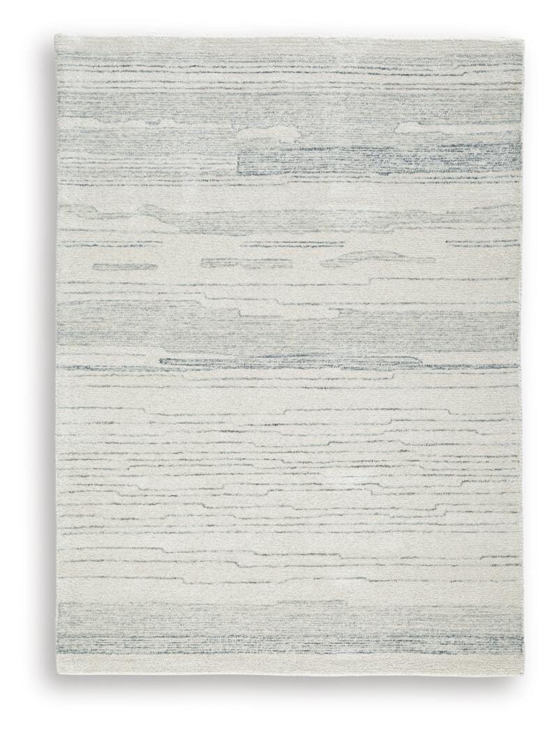 Genemost 5' x 7' Area Rug, Ivory/Blue, large