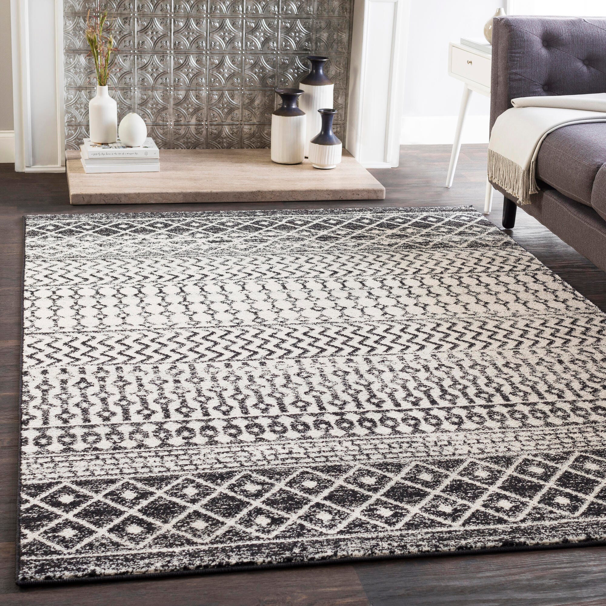 Surya Elaziz Moroccan Boho Area Rug, 2' x 3', Black, Black, large