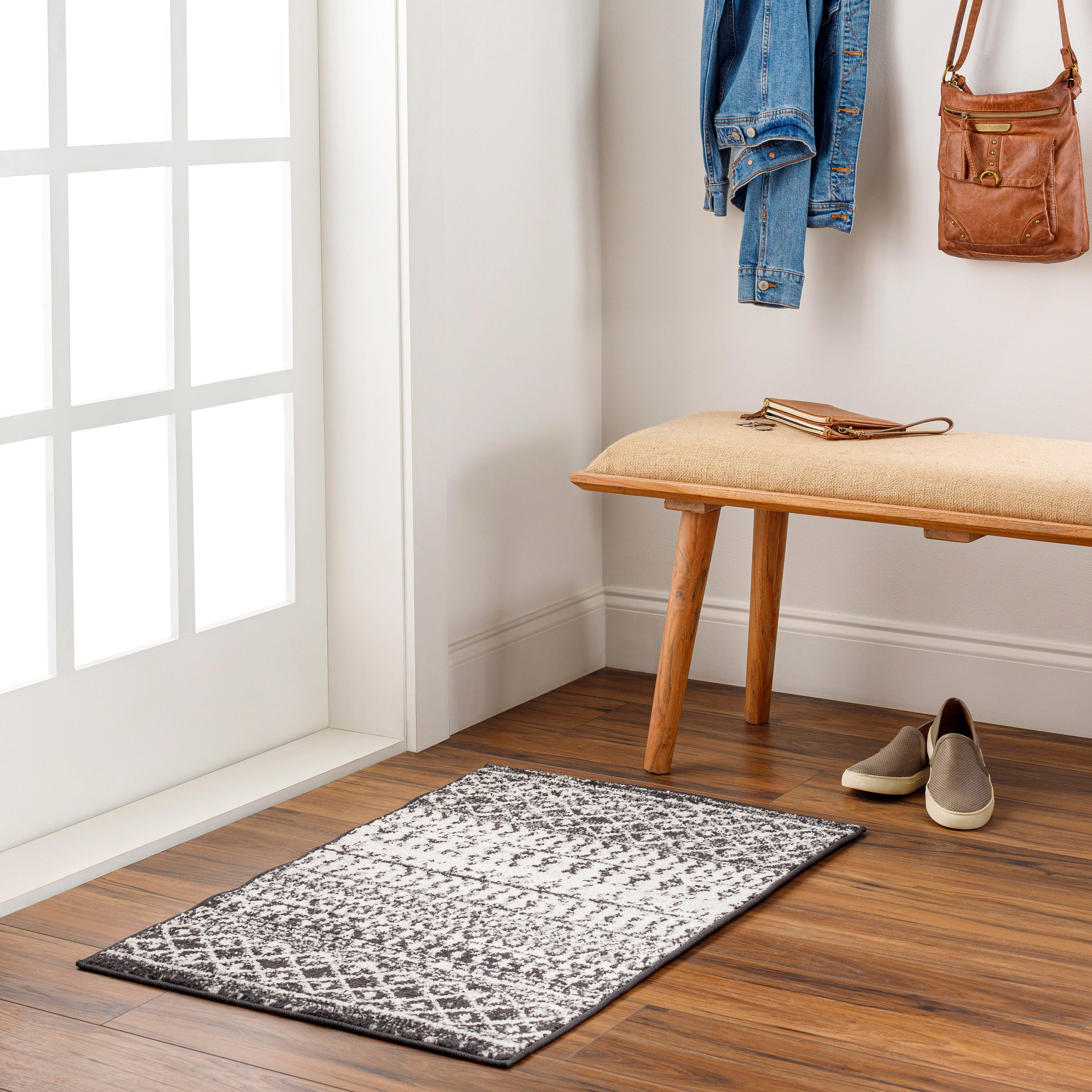 Surya Elaziz Moroccan Boho Runner Area Rug, 2'7" x 7'6", Black, Black, rollover