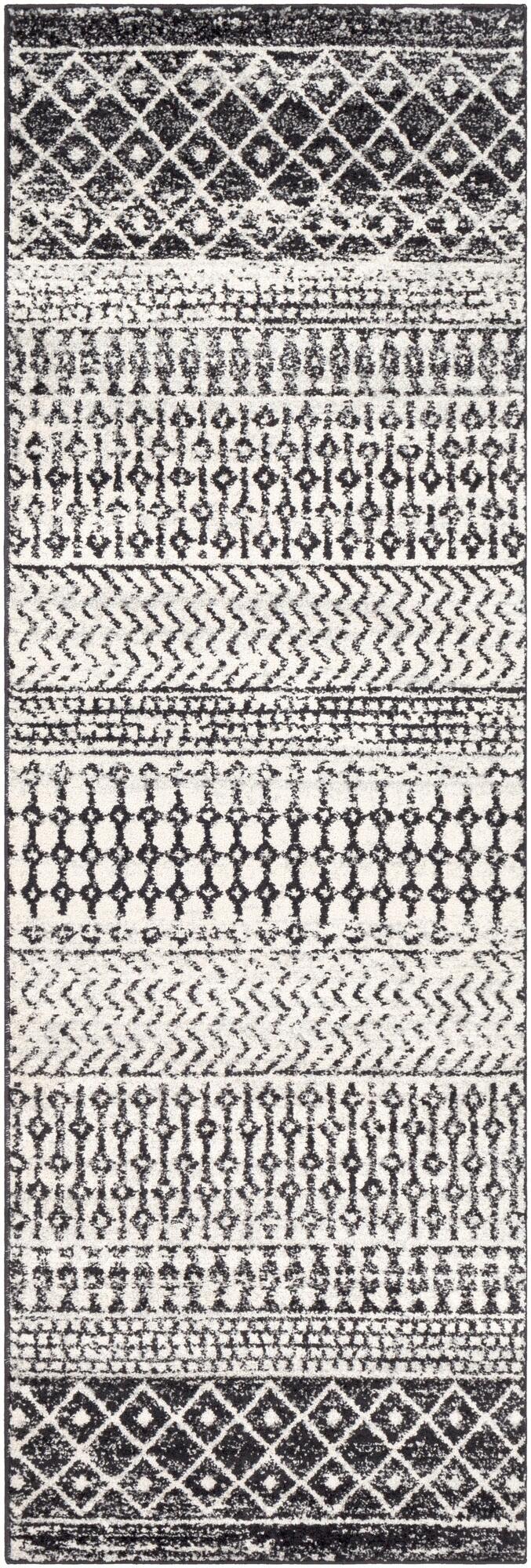 Surya Elaziz Moroccan Boho Runner Area Rug, 2'7" x 7'6", Black, Black, large