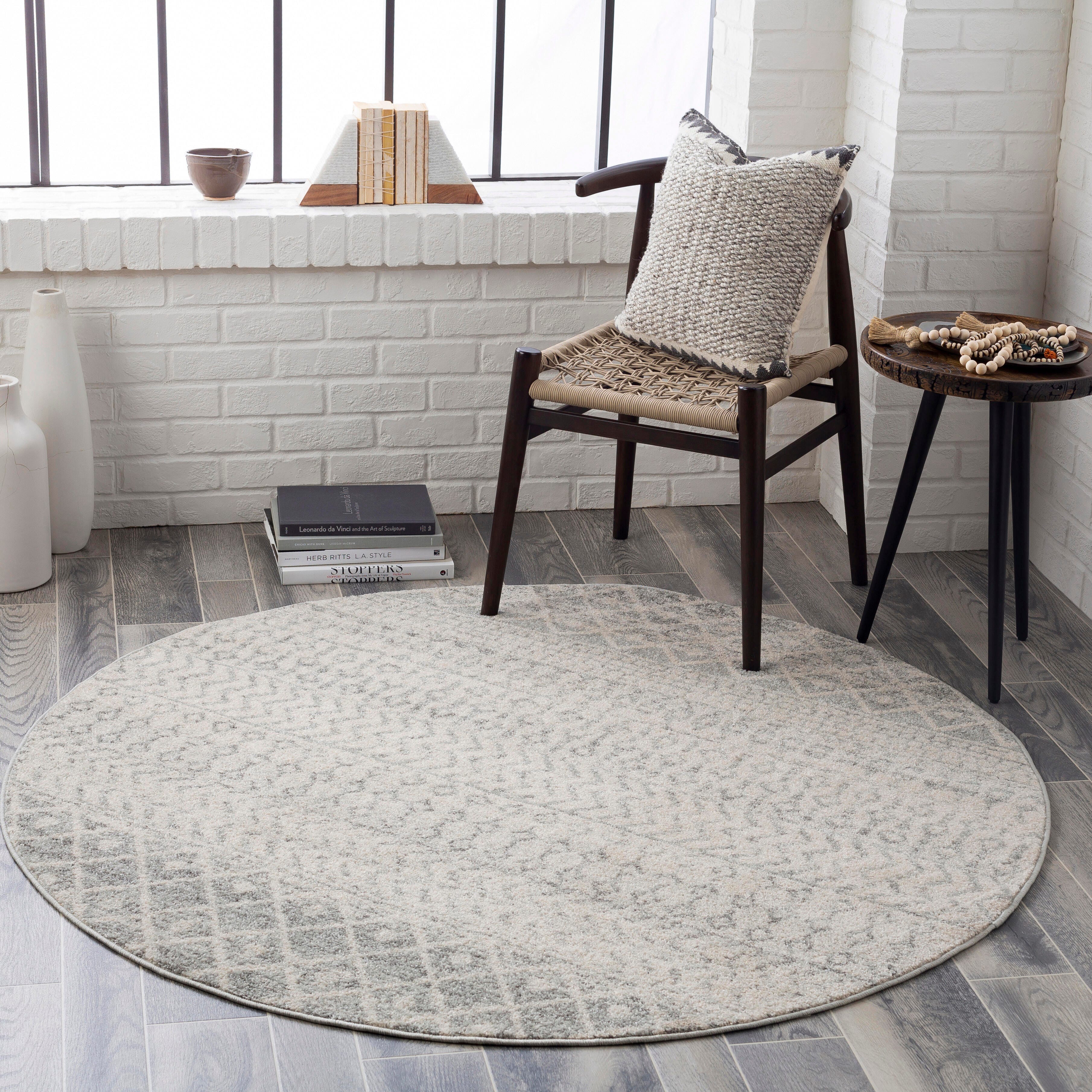 Surya Elaziz Moroccan Boho Area Rug, 5'3" Round, Gray, Gray, rollover