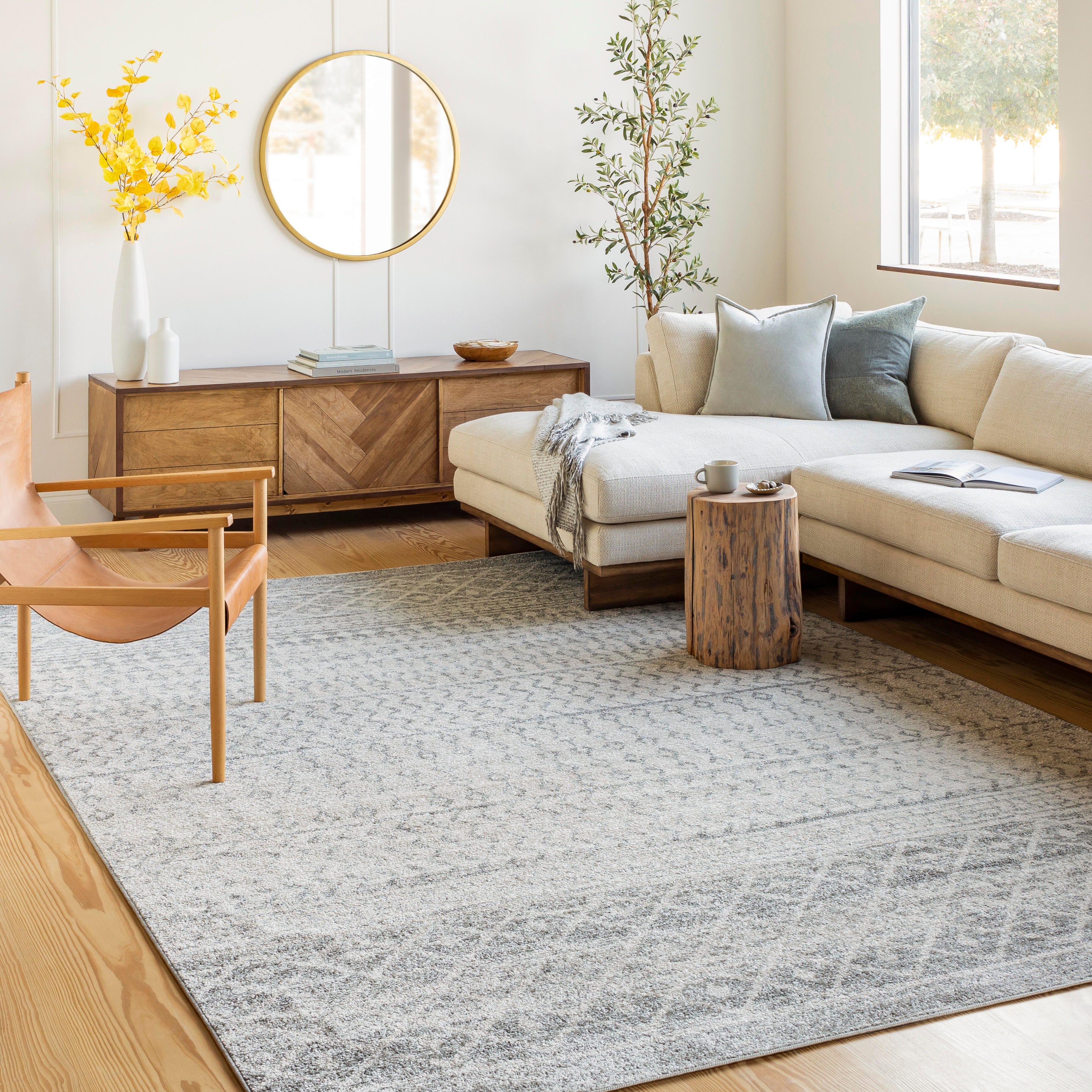 Surya Elaziz Moroccan Boho Area Rug, 5'3" Round, Gray, Gray, large