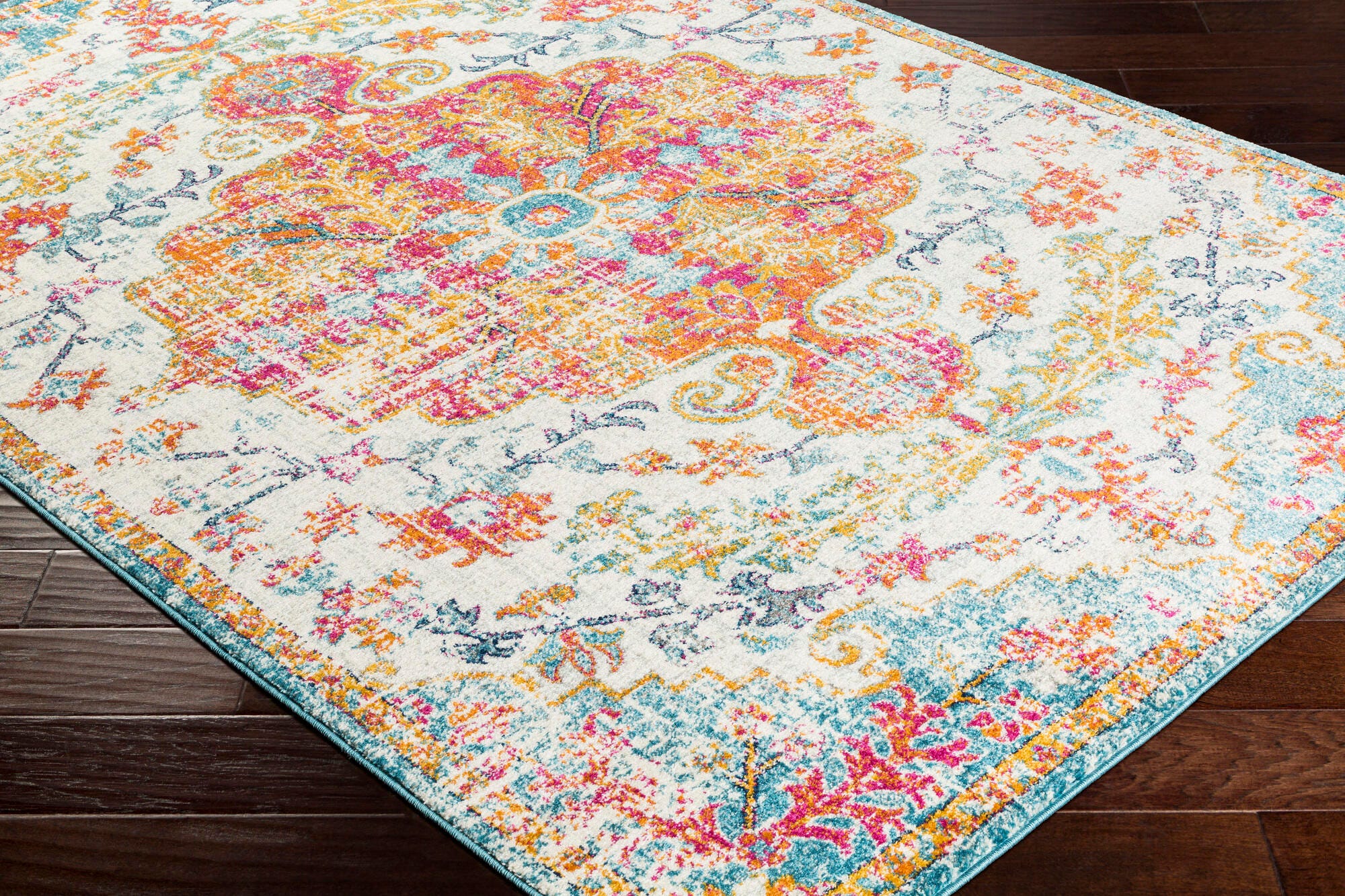 Surya Harput Vintage Medallion Area Rug, 2' x 3', Orange/Aqua, Orange/Aqua, rollover