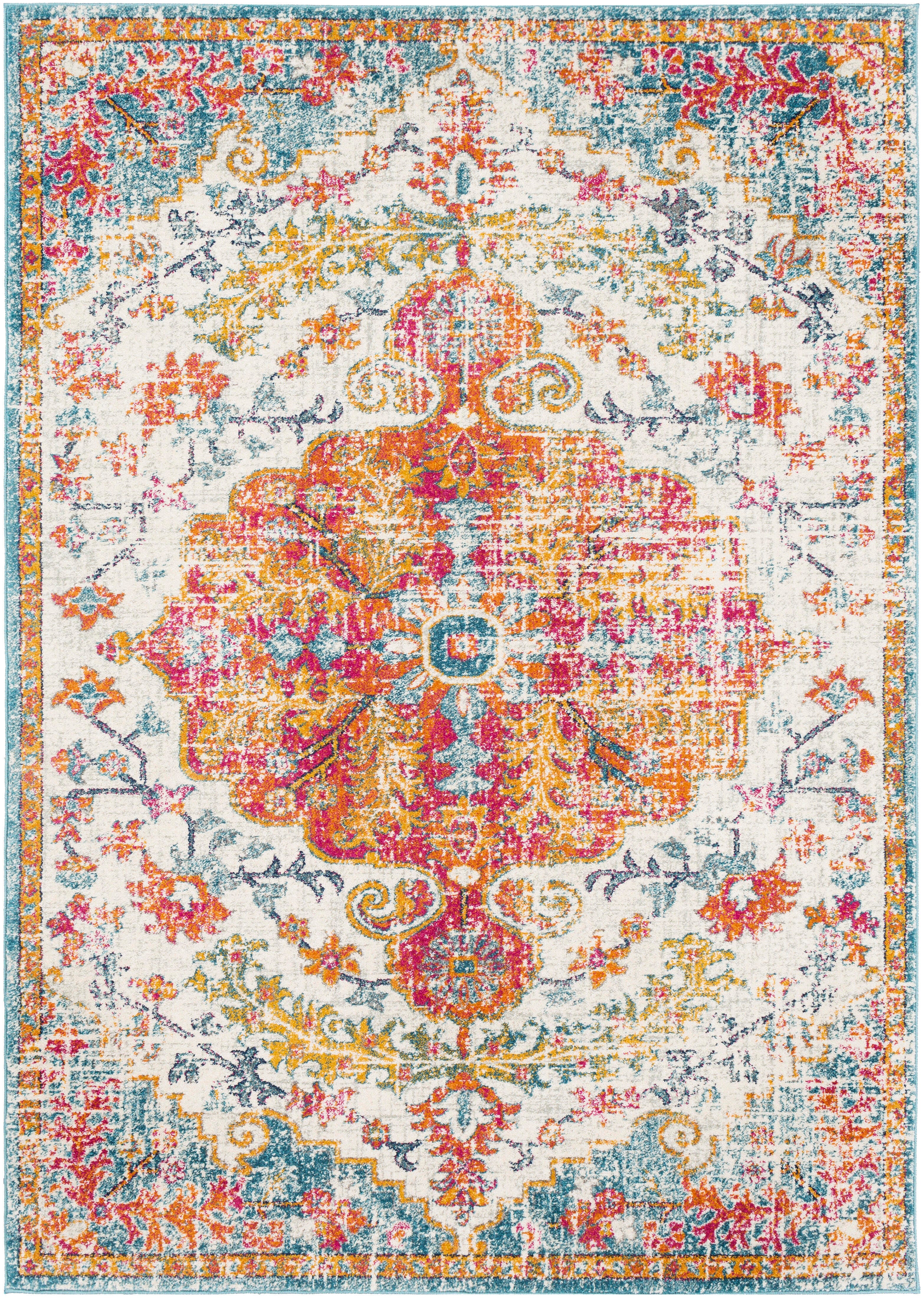 Surya Harput Vintage Medallion Area Rug, 3'11" x 5'7", Orange/Aqua, Orange/Aqua, large
