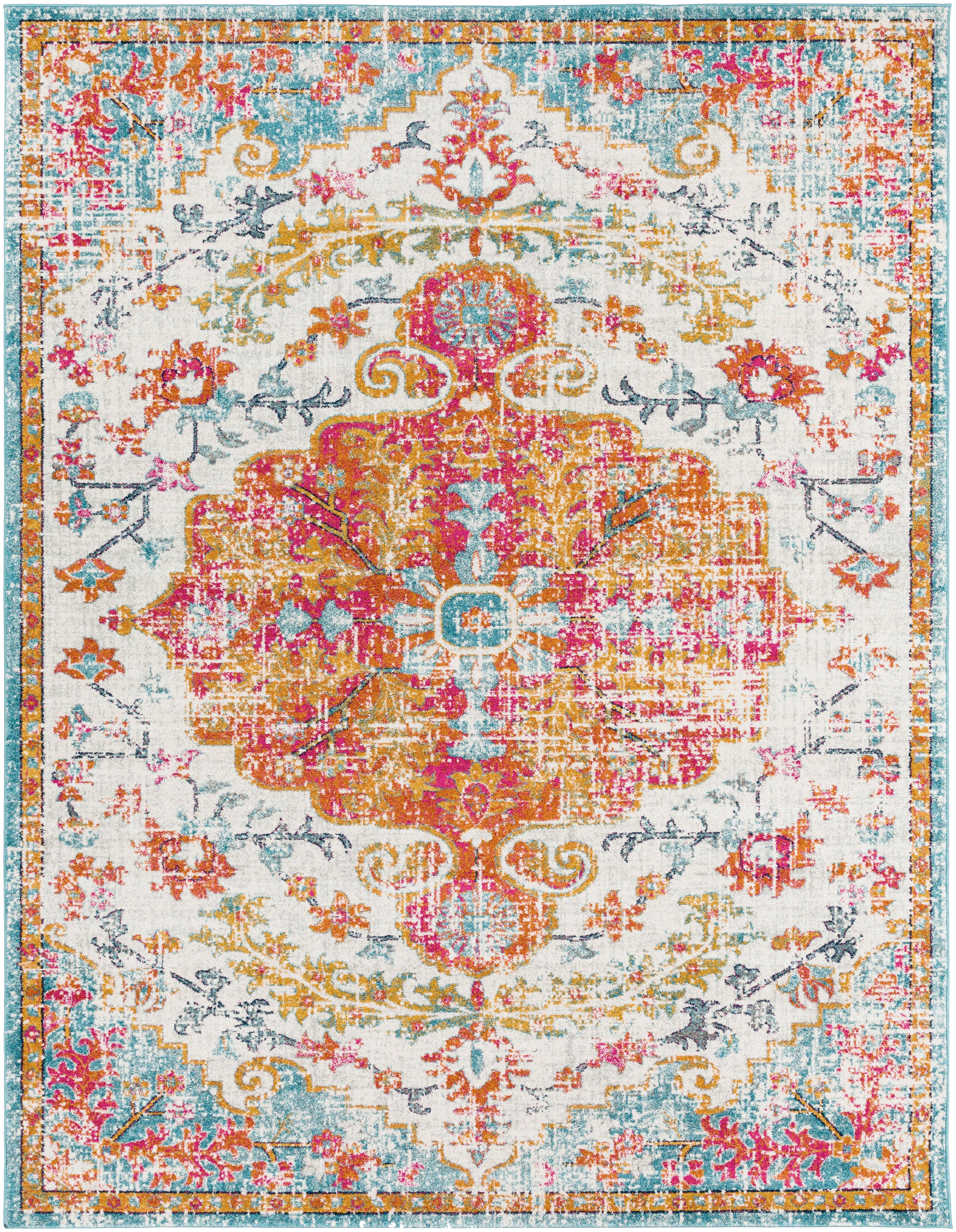 Surya Harput Vintage Medallion Area Rug, 7'10" x 10'3", Orange/Aqua, Orange/Aqua, large