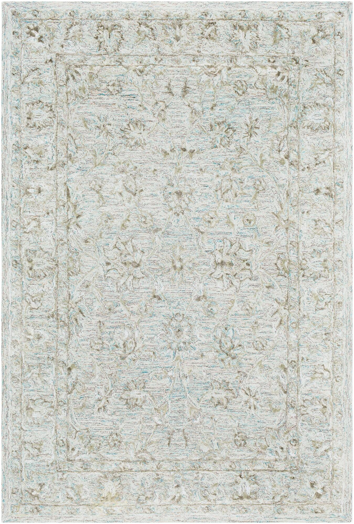 Hand Crafted 4' X 6' Area Rug, Seafoam/Gray/Beige, large