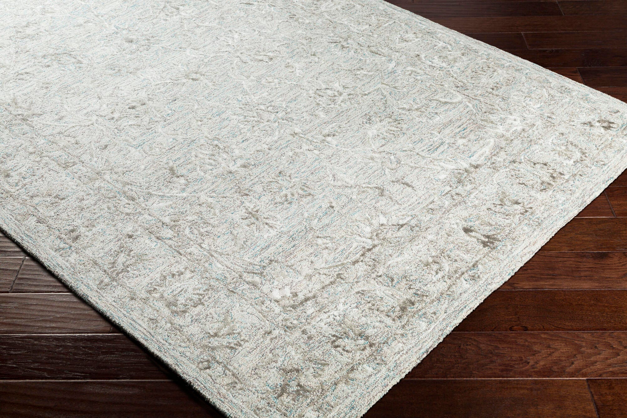 Hand Crafted 7' X 9' Area Rug, Seafoam/Gray/Beige, rollover